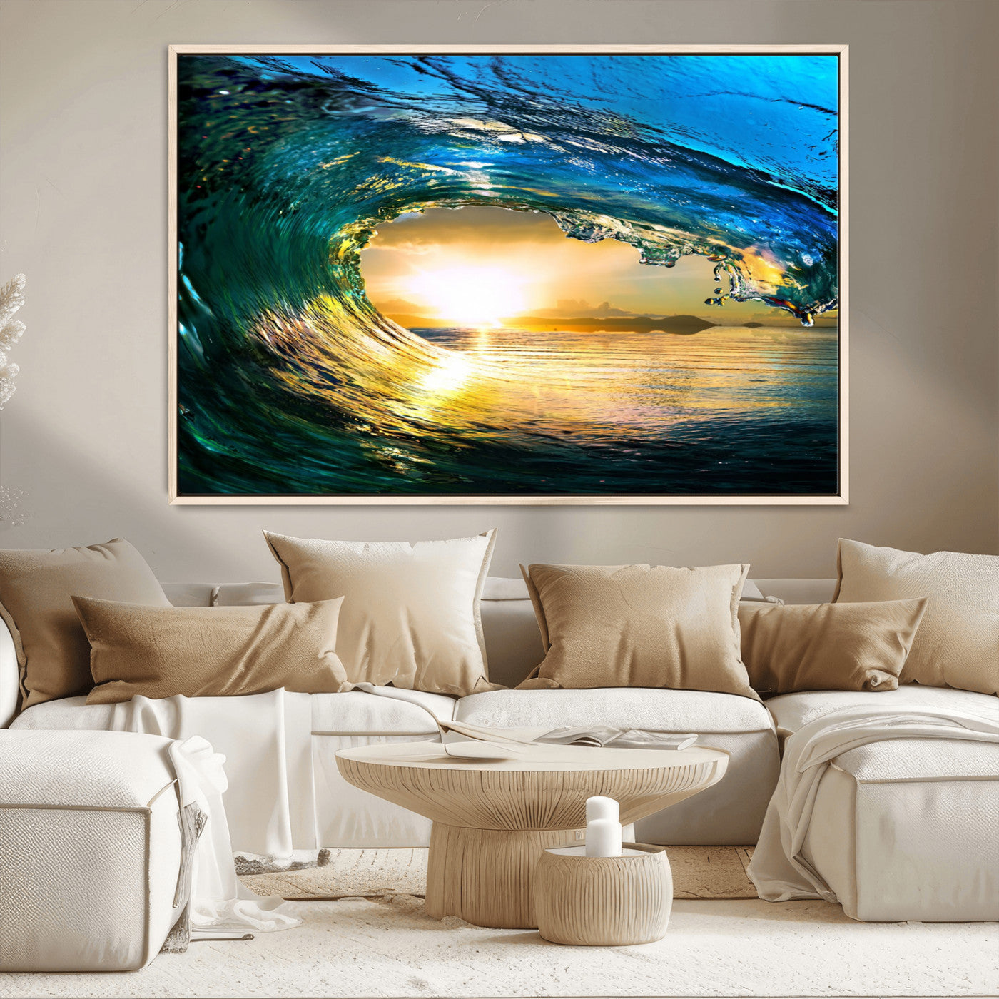 MGV-FC-36X24 - Ocean Wave at Sunset Canvas Art, Large Wall Print of Vibrant Water Waves, Coastal Art for Living Room and Dining Room