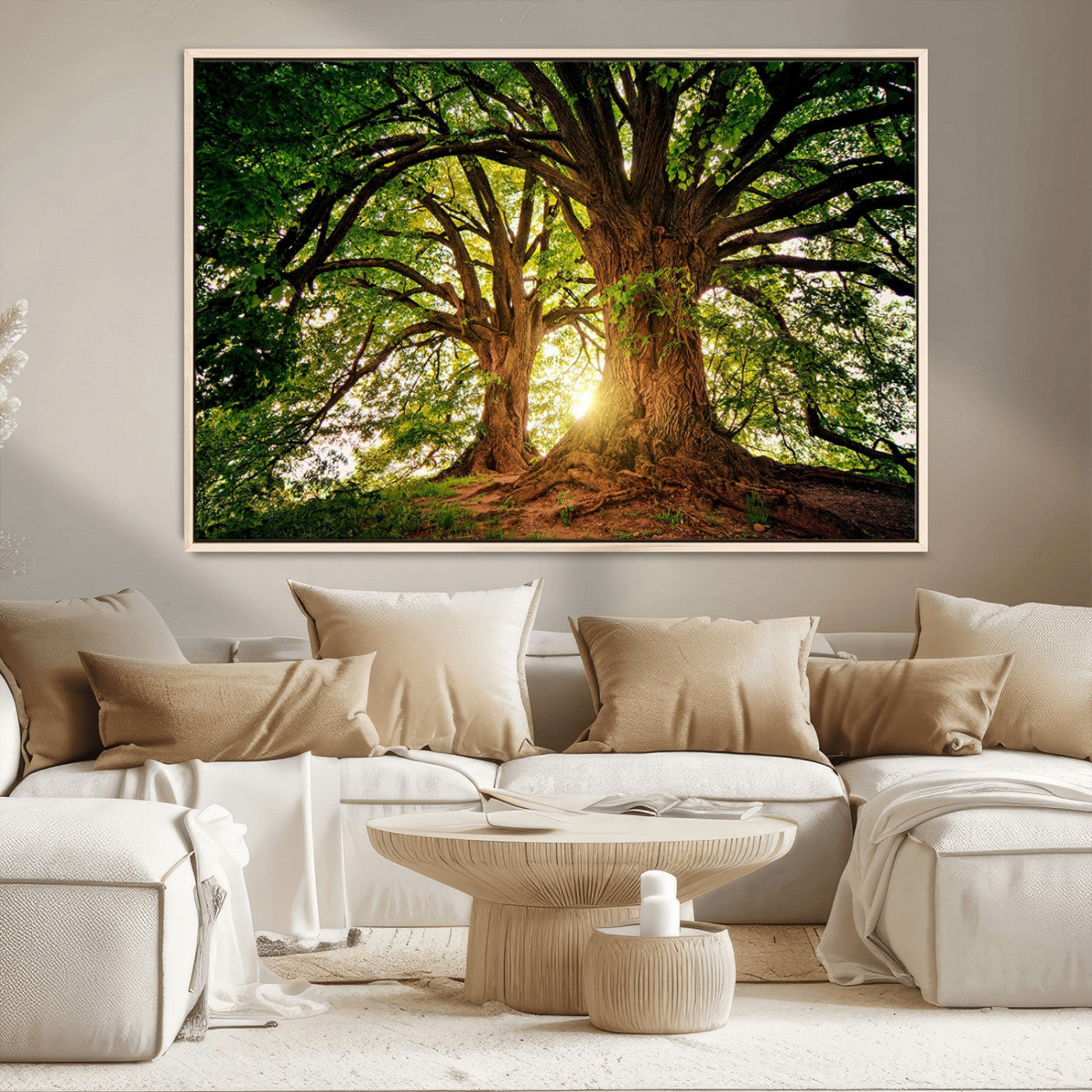 MGV-FC-36X24 - Majestic Ancient Tree Wall Art, Nature-Inspired Canvas Print, Woodland Art, Tree of Life Artwork, Sunlit Forest, Giclee Nature Print