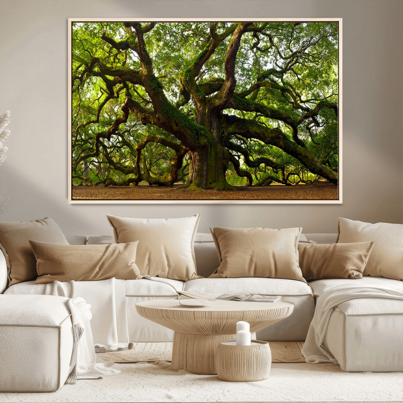MGV-FC-36X24 - Angel Oak Tree Wall Art Canvas Print | Forest Tree Nature Photography Print on Canvas | Large Triptych Art for Living Room or Office Decor