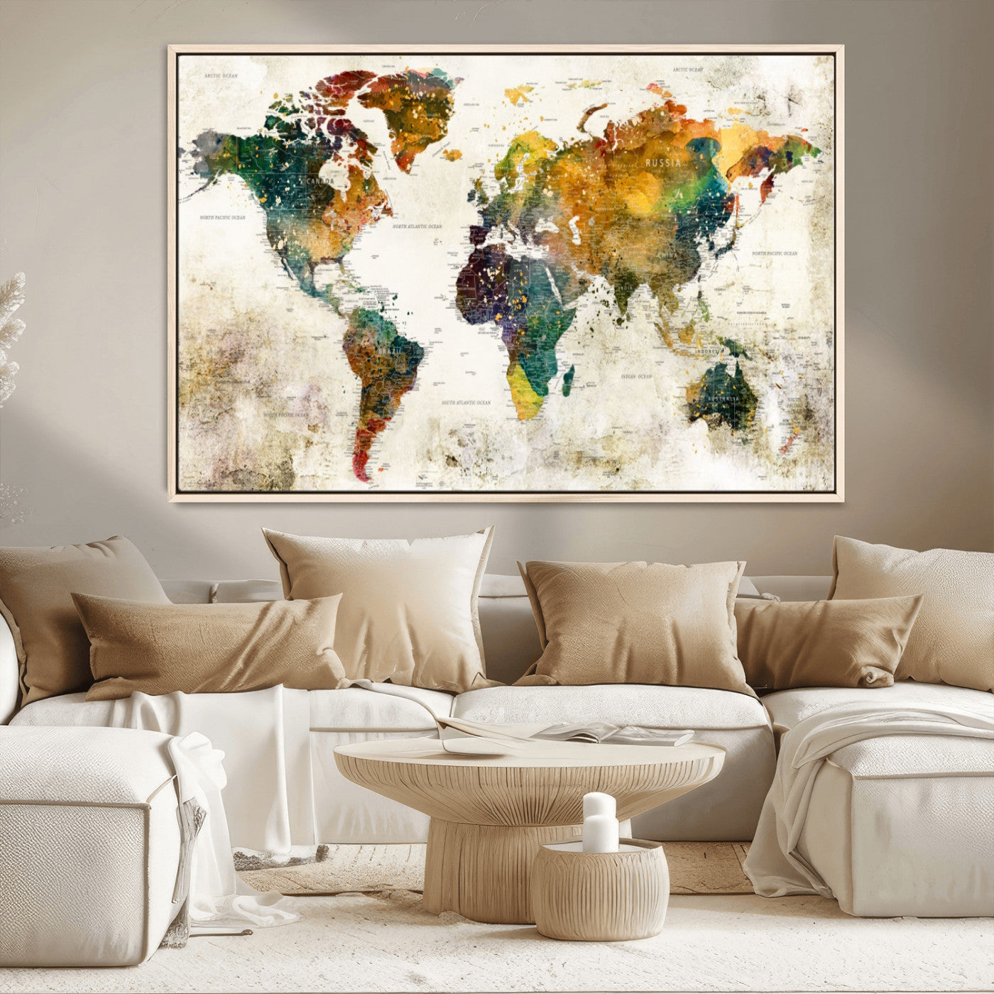 MGV-FC-36X24 - Push Pin World Map Canvas Print – Framed Wall Art for Couples to Track Their Travels – Anniversary