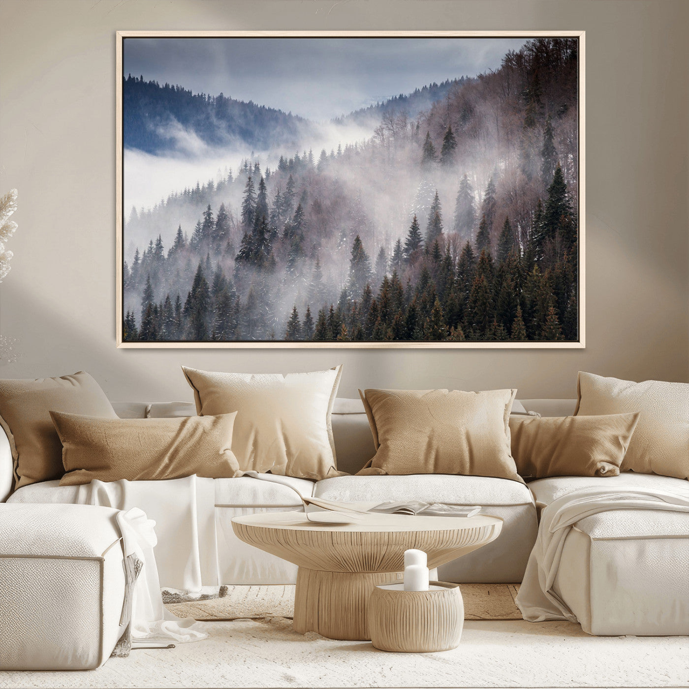 MGV-FC-36X24 - Beautiful Rising Fog in Winter Mountain Landscape - Framed Rising Fog in Winter Mountain Canvas