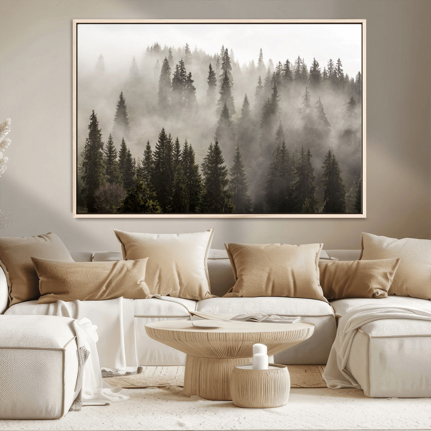 MGV-FC-36X24 - Foggy Mountain Wall Art | 3-Panel Foggy Forest and Mountain Landscape | Large Giclee Print for