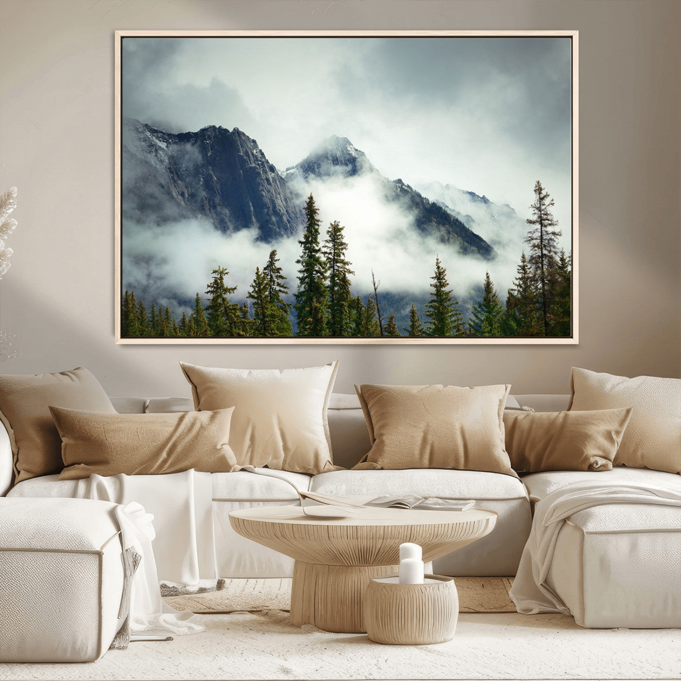 MGV-FC-36X24 - Mountain Mist Canvas Wall Art | 3-Panel Foggy Forest and Mountain Landscape | Large Giclee Print for Living Room, Office, or Cabin, Farmhouse Decor
