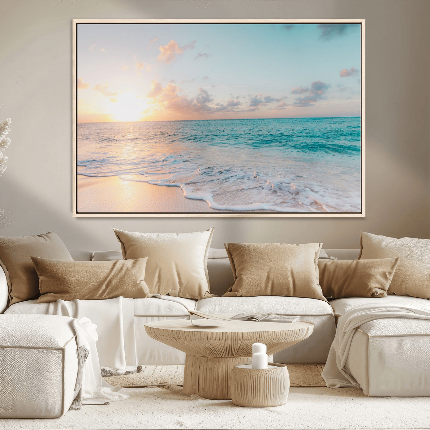 MGV-FC-36X24 - Tranquil Ocean Beach Sunset Canvas Wall Art | 3-Panel Coastal Decor