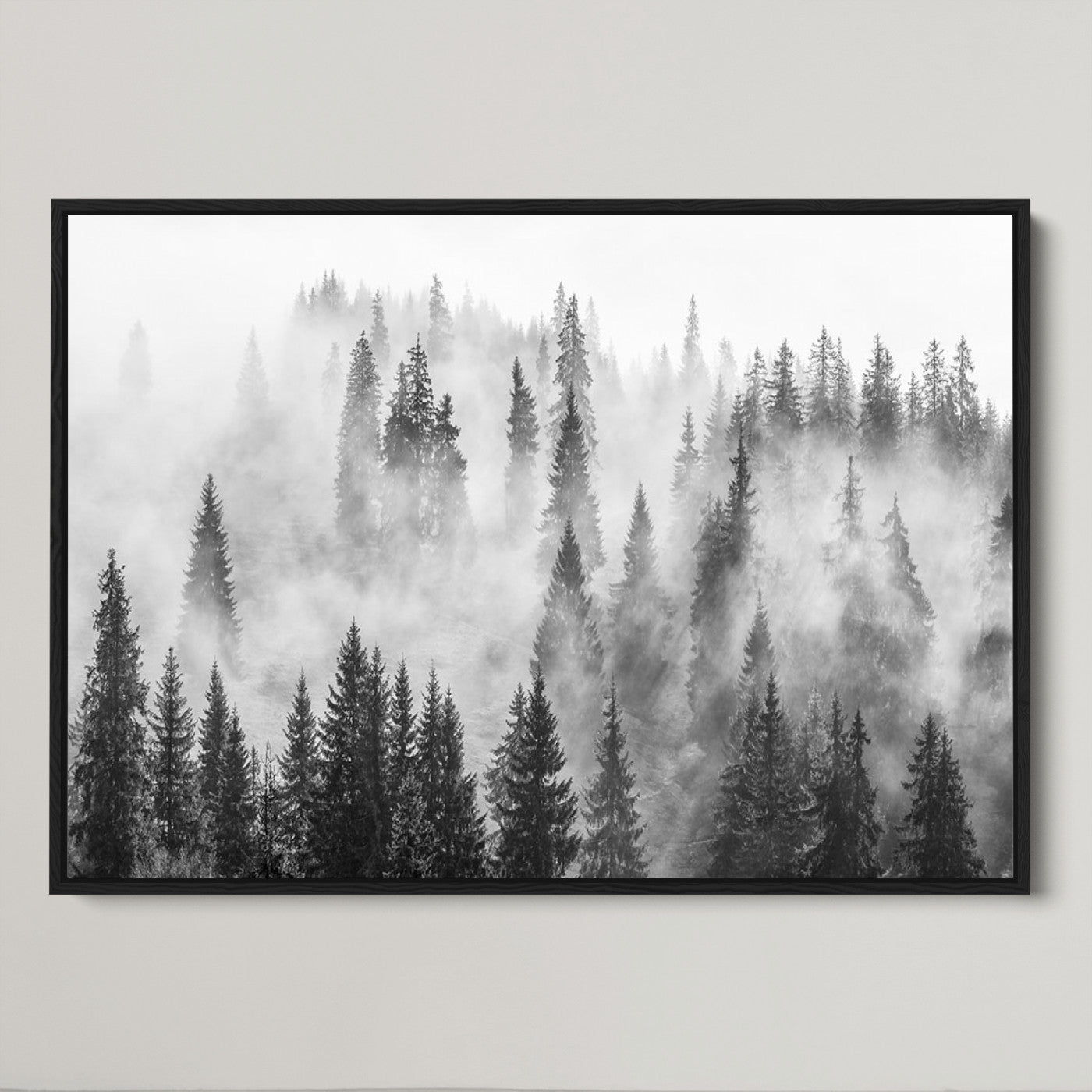 10422-MGV-CV-36X24-Forest Wall Art Print | Foggy Pine Forest Canvas Wall Art - Black and White Nature Decor for Living Room