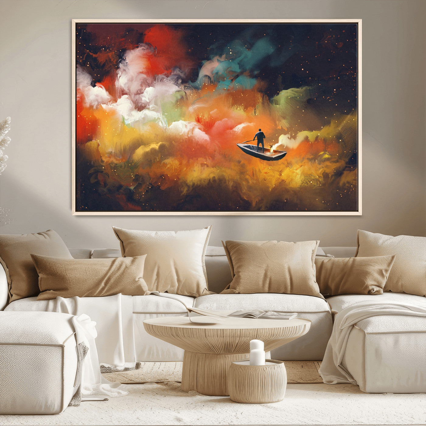 MGV-FC-36X24 - Surreal Space Adventure Canvas Wall Art – Dreamlike Abstract Galaxy Print – Framed and Ready to Hang for Living Room or Bedroom Decor