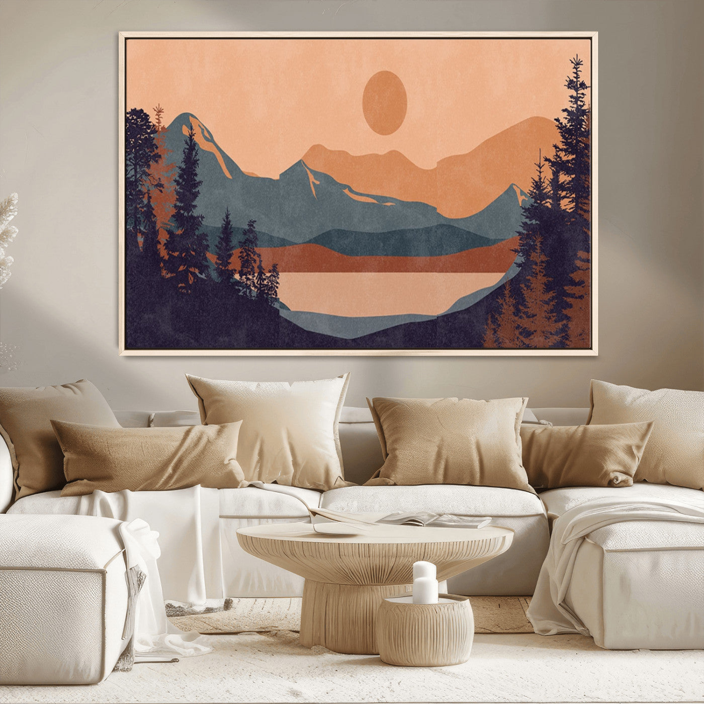 MGV-FC-36X24 - Modern Boho Sunset Canvas Print, Mountain Landscape Triptych – Giclée Canvas Art Print for Living