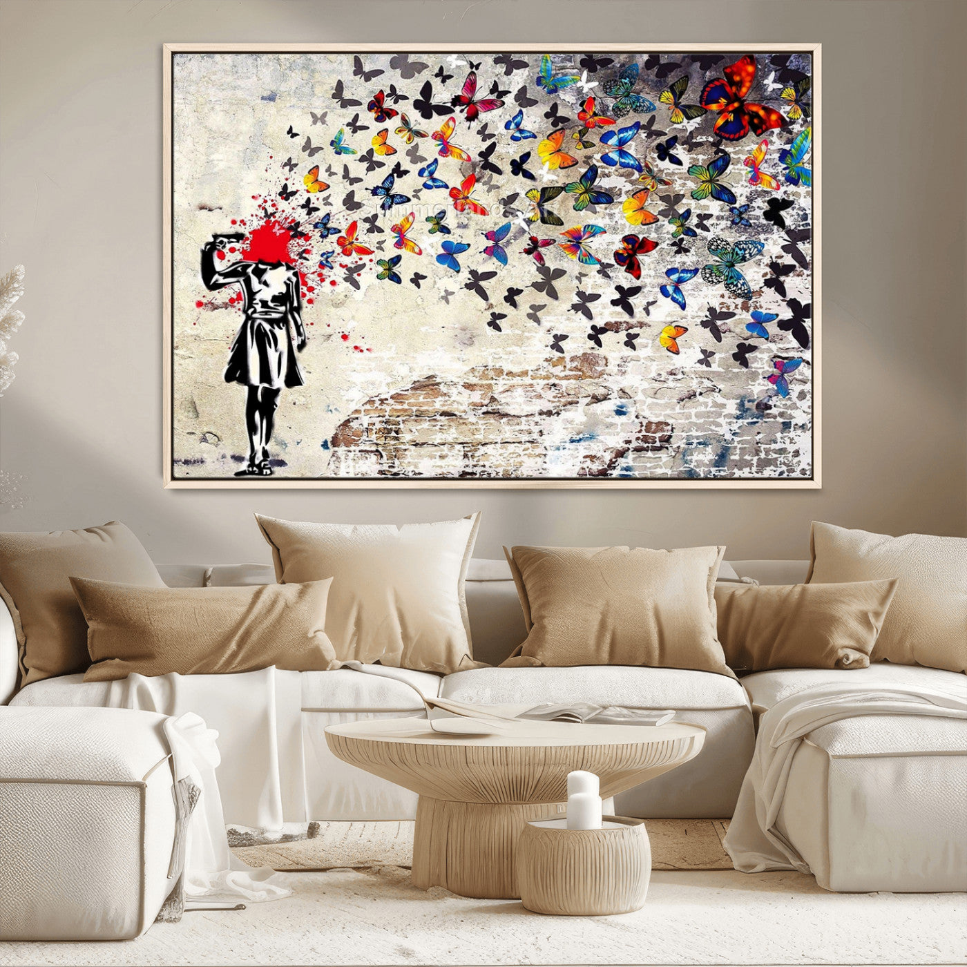 MGV-FC-36X24 - Banksy Art Butterfly Girl Explosion Canvas Art – Vibrant Urban Graffiti for Modern Interiors - Ready to Hang