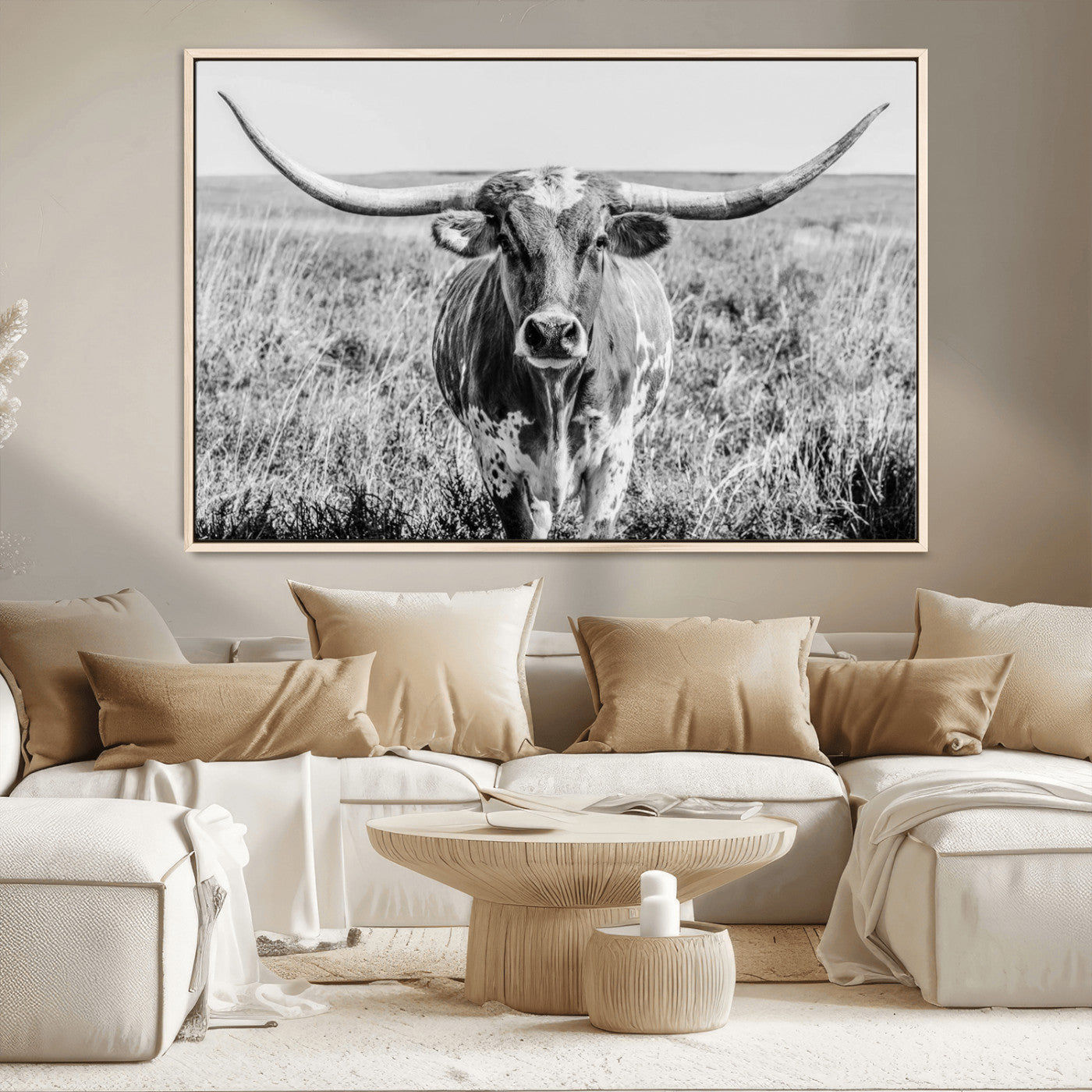 MGV-FC-36X24 - Texas Cow Longhorn Wall Art Canvas Print for Farm House Wall Decor, Farmhouse Wall Art Print