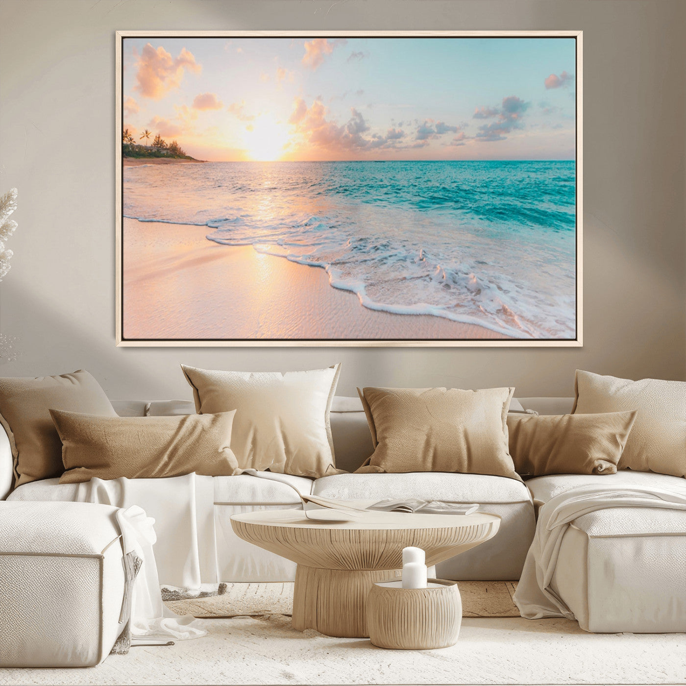 MGV-FC-36X24 - Beach Sunrise Wall Art, Coastal Seascape Canvas Print, Ocean Wave Multi-Panel Giclee, Coastal Sunset Beach Scene for Modern Decor