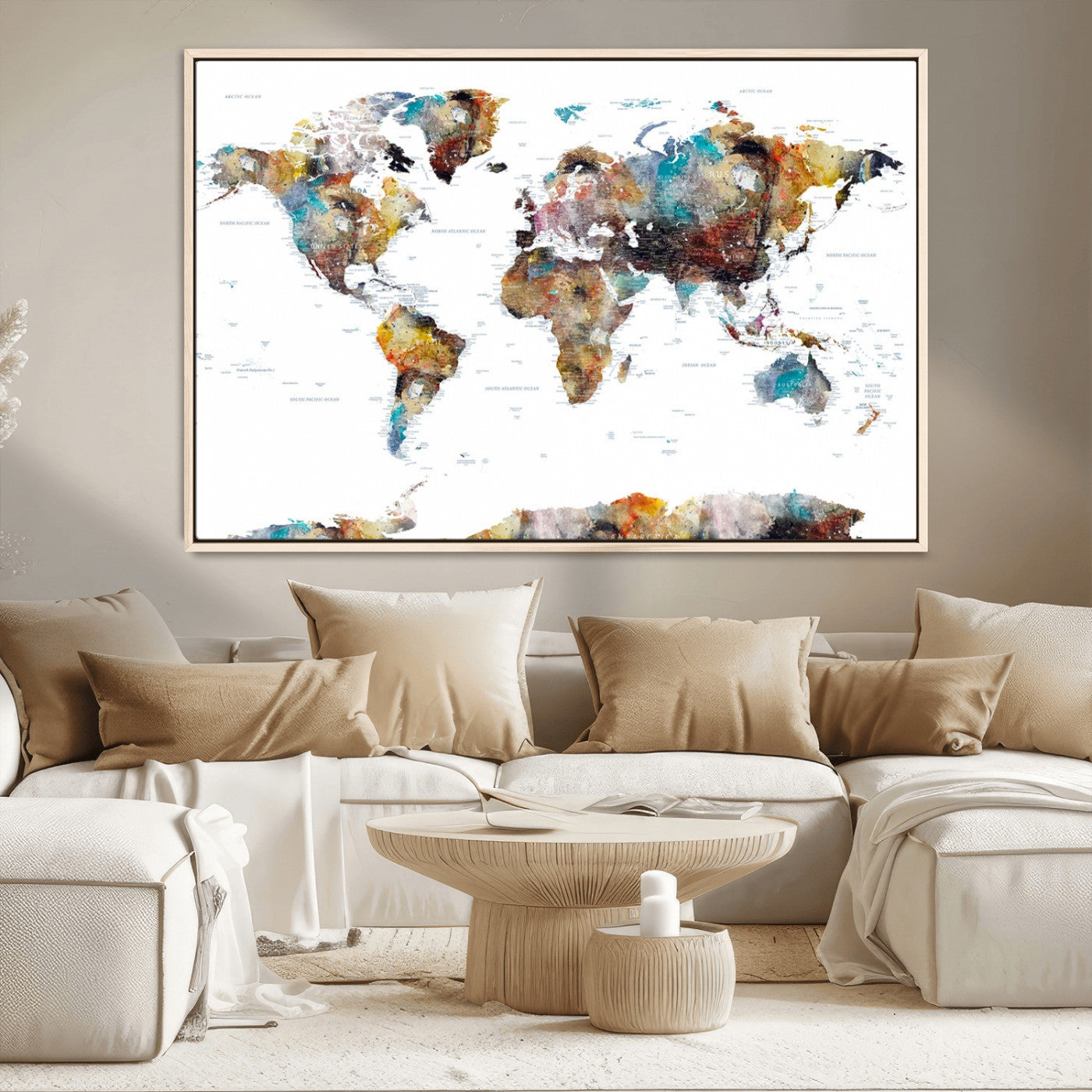 MGV-FC-36X24 - Push Pin World Map Canvas Print – Framed Wall Art for Couples to Track Their Travels – Anniversary