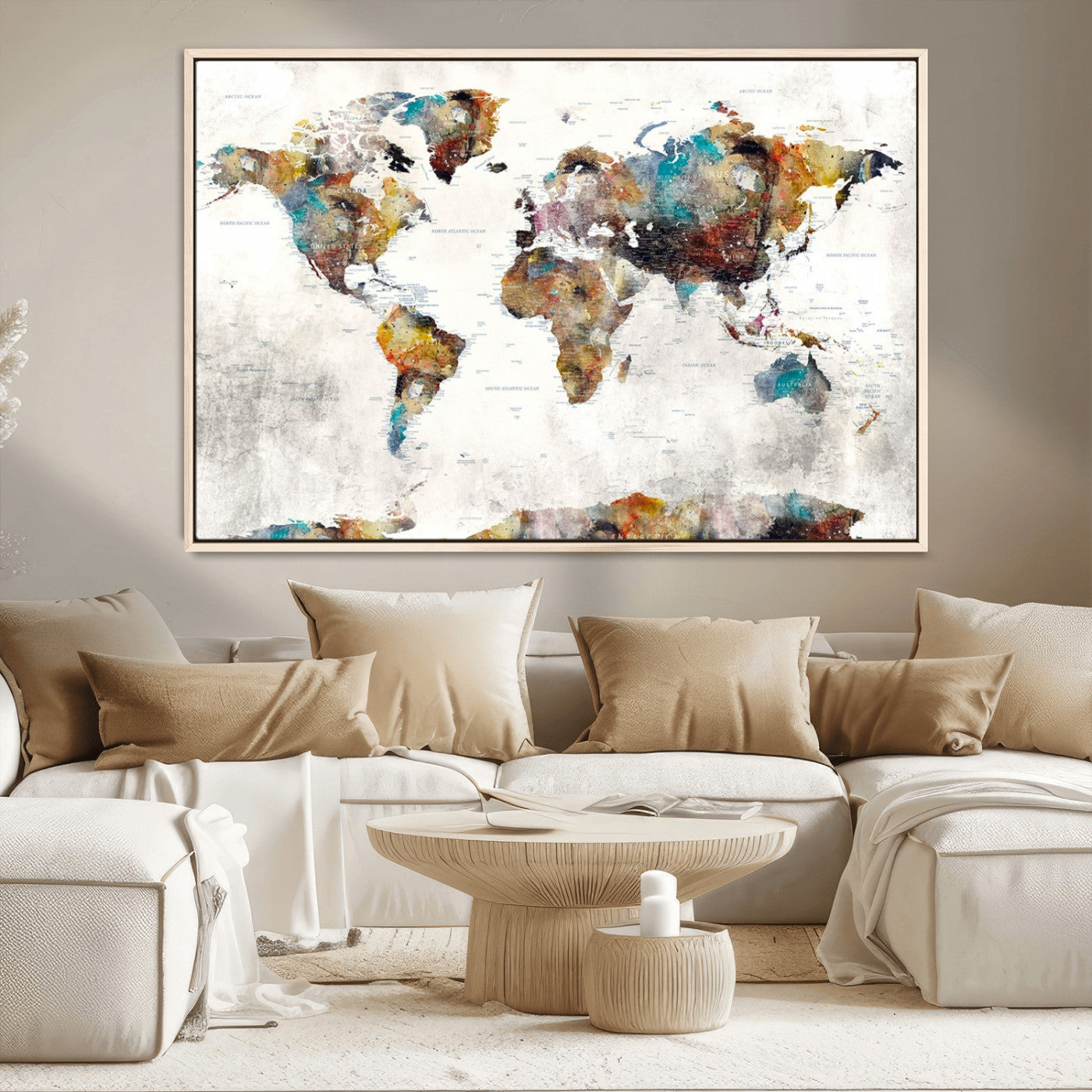 MGV-FC-36X24 - Push Pin World Map Canvas Print – Framed Wall Art for Couples to Track Their Travels – Anniversary