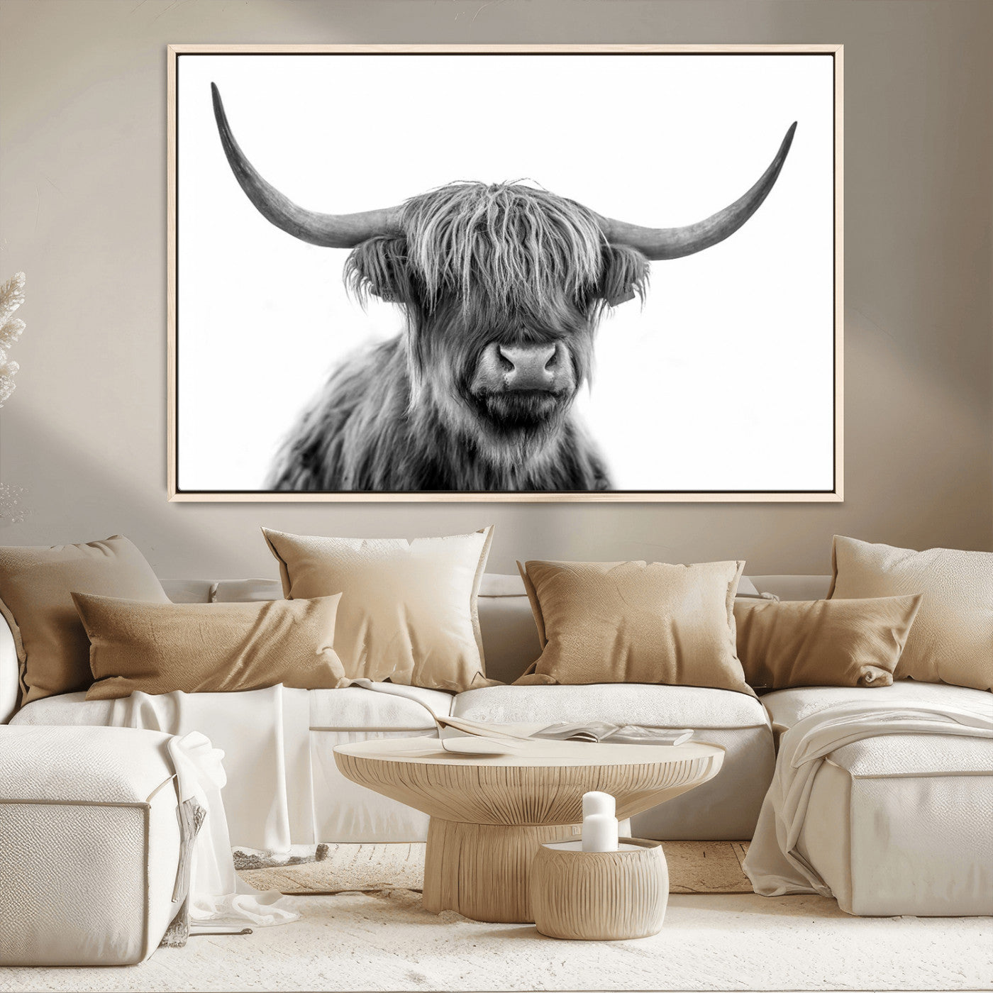 MGV-FC-36X24 - Scottish Highland Cow Cattle Art Print Wall Art Canvas Print for Farmhouse Decor, Framed Scottish