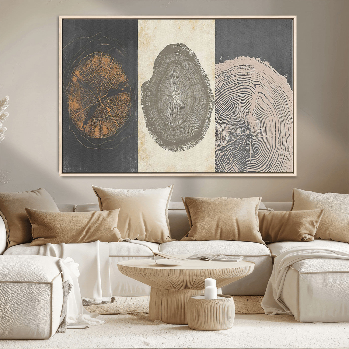 MGV-FC-36X24 - Boho Tree Ring Wall Art, Modern Minimalist Wood Grain Canvas, Tree Slice for Rustic Decor, Farmhouse Decor Giclee Canvas Print, Tree Ring Canvas Set