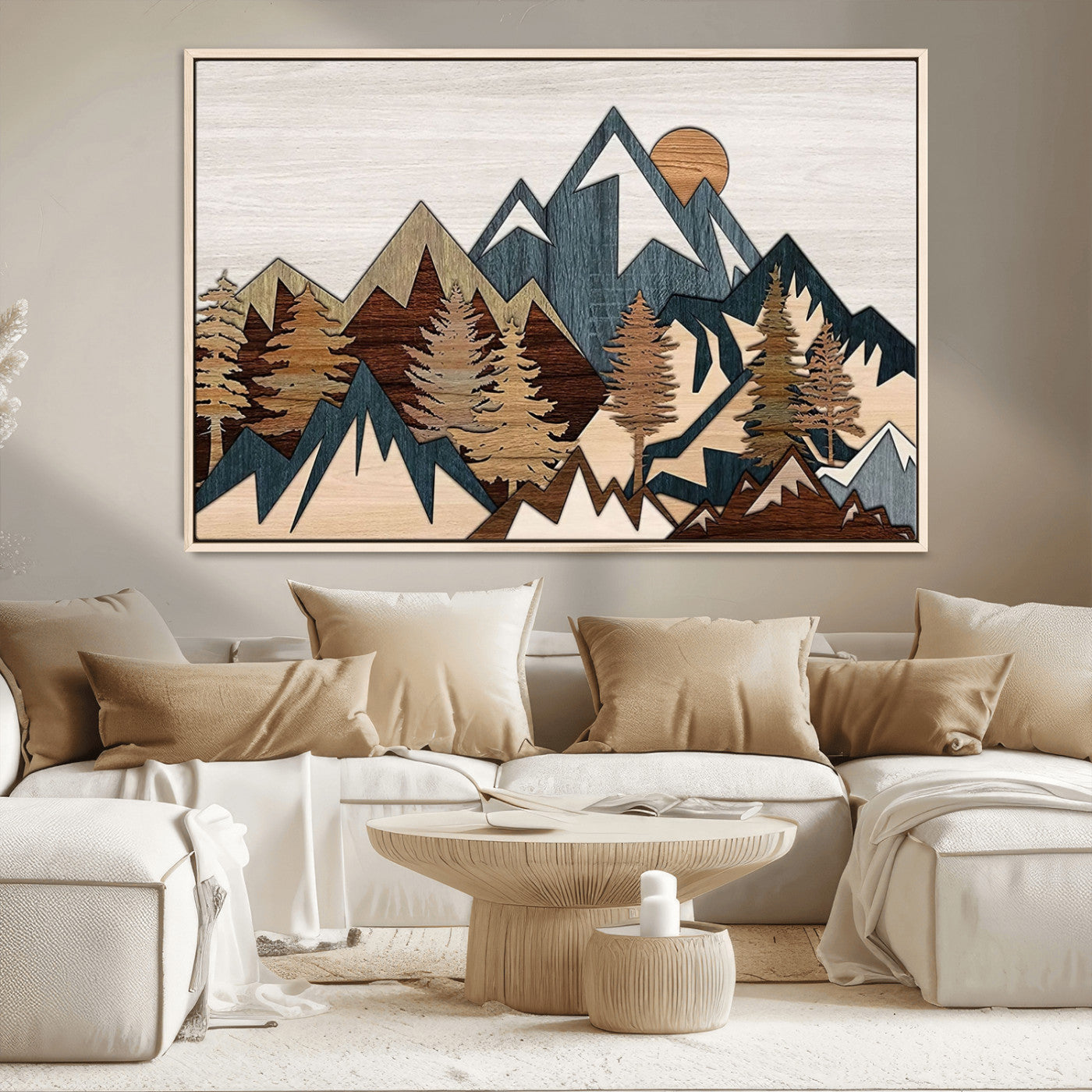 MGV-FC-36X24 - Woodland Mountain Landscape Triptych, Giclee Canvas Art for Modern Home, Rustic Wooden Nature Wall Art, Large Mountain and Tree Canvas for Living Room