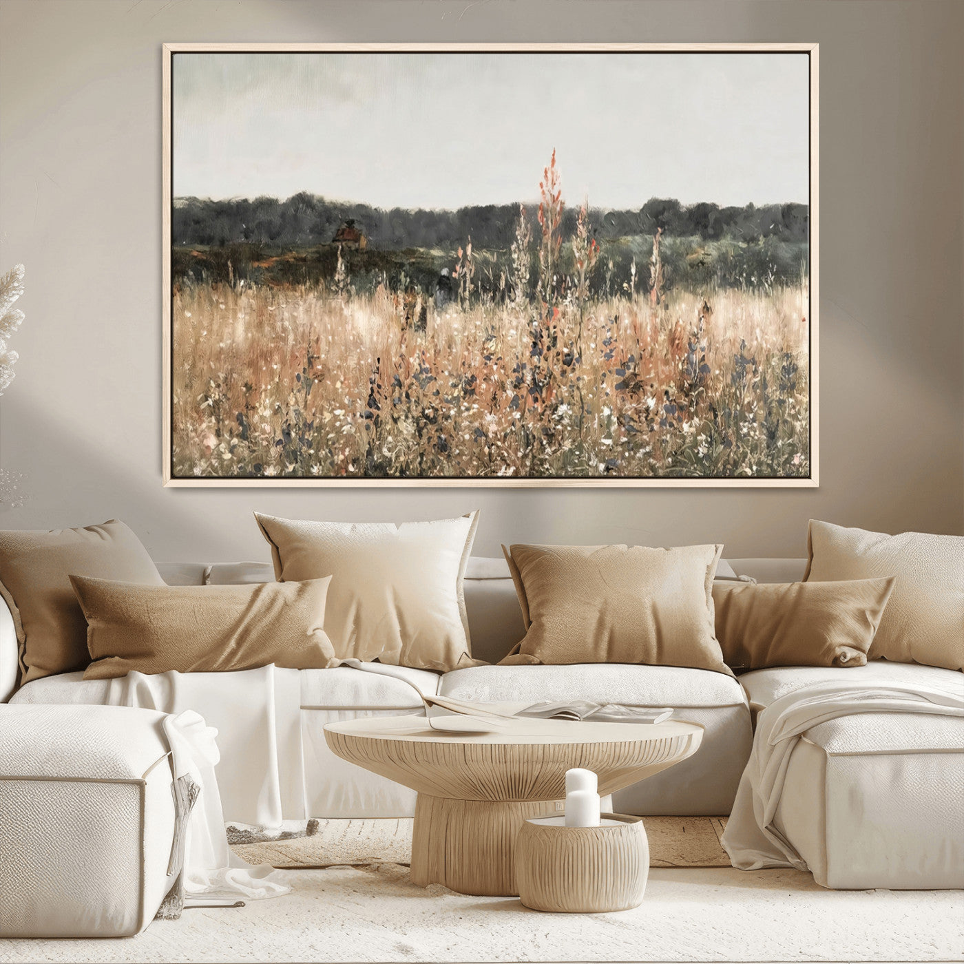 MGV-FC-36X24 - Abstract Wildflower Art Field Landscape Oil Painting Print, Country Field Wall Art - Framed Ready to Hang