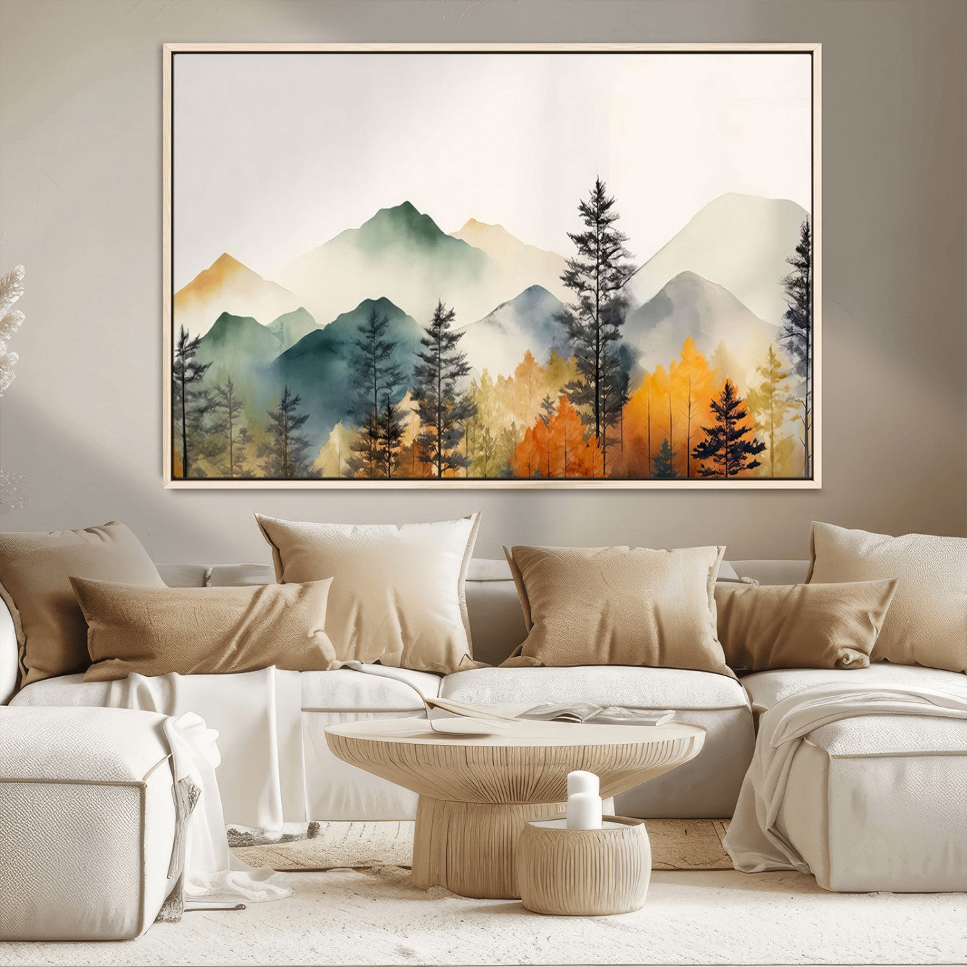 MGV-FC-36X24 - Abstract Watercolor Mountains and Trees Autumn Wall Art, Mountains and Trees Autumn Wall Art Canvas
