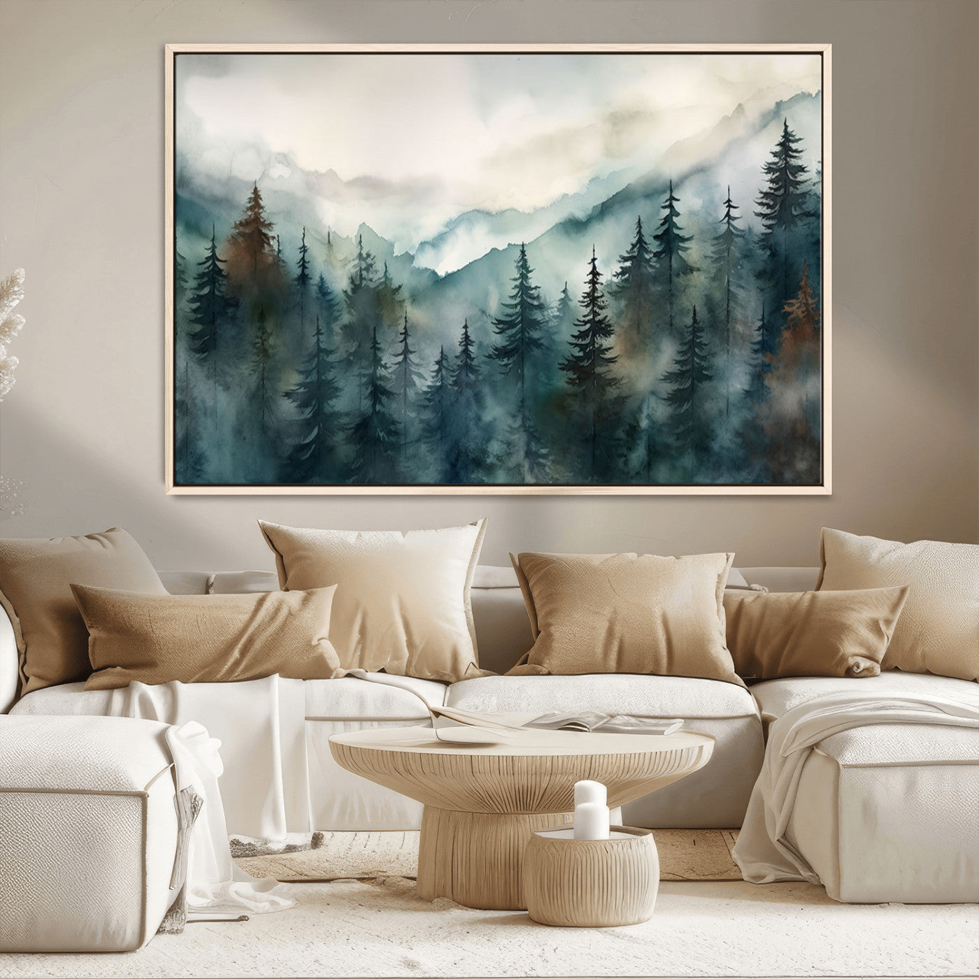 48468-MGV-CV-36X24-Serenity Forest Wall Art Canvas | Foggy Mountain Landscape Canvas Print for Living Room or Office | Nature-Inspired Woodland Decor
