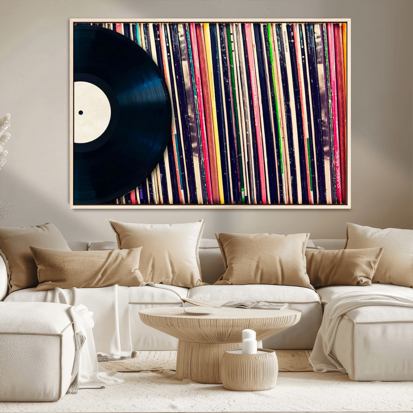 MGV-FC-36X24 - Vinyl Record and Album Collection Canvas Wall Art - Retro Music Decor for Living Room, Vintage Vinyl Lover’s Set