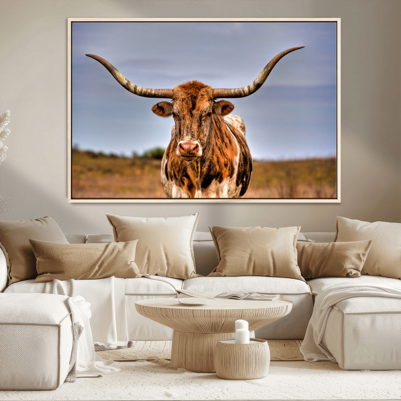 -Texas Longhorn Wall Art Print, Framed Longhorn Cow Wall Art