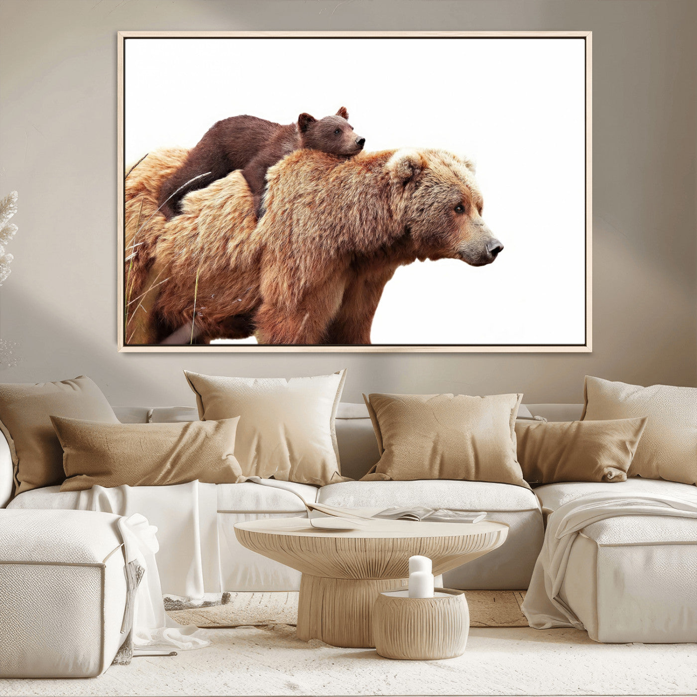 MGV-FC-36X24 - Mother and Baby Bear Canvas Wall Art - Adorable Wildlife Animal Print, Cozy Rustic Decor for Living Room,