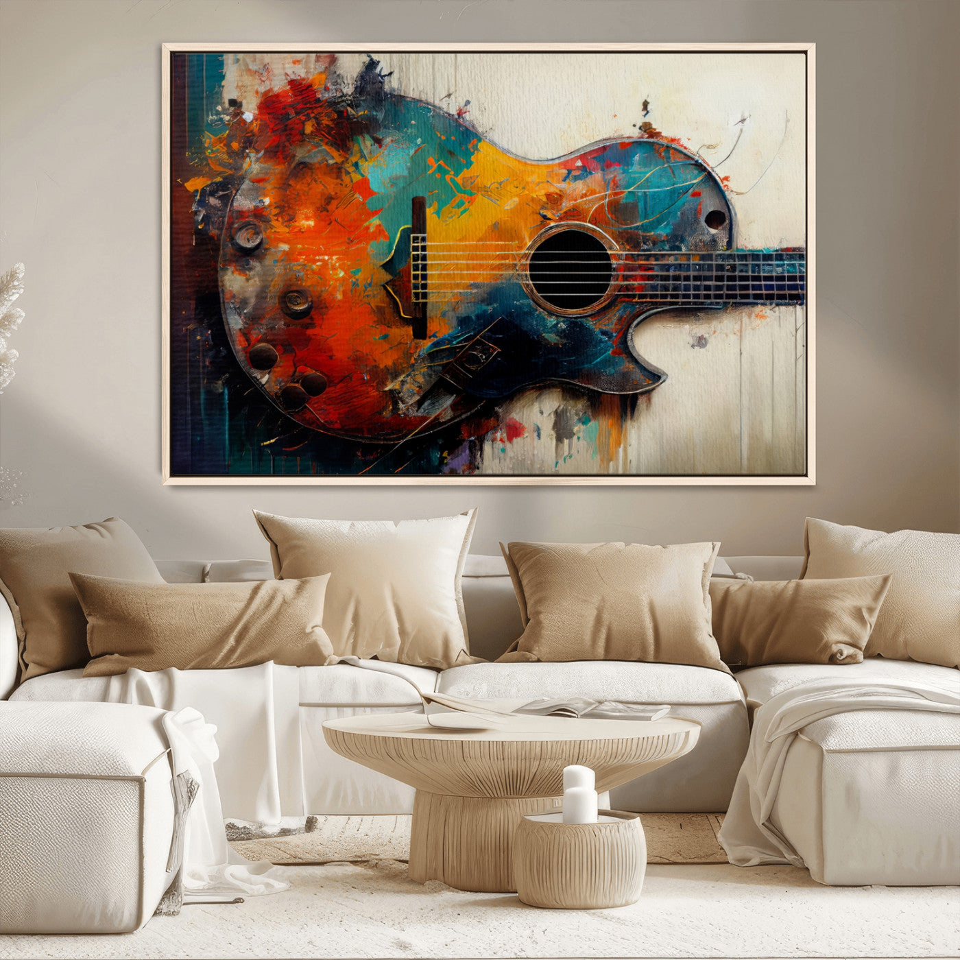 MGV-FC-36X24 - Abstract Guitar Wall Art Canvas | Vibrant Music-Inspired Art for Living Room or Studio | Colorful Music Decor Canvas Print