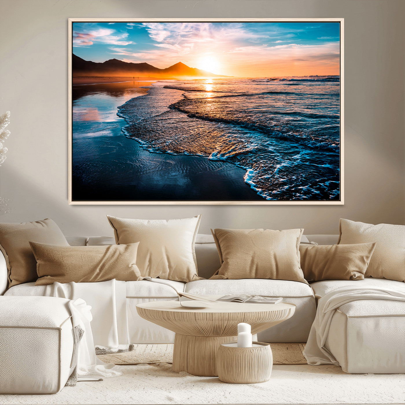 MGV-FC-36X24 - Beach Ocean Sunset on the Sea Wall Art Canvas, Beach Ocean Sunset Canvas Print