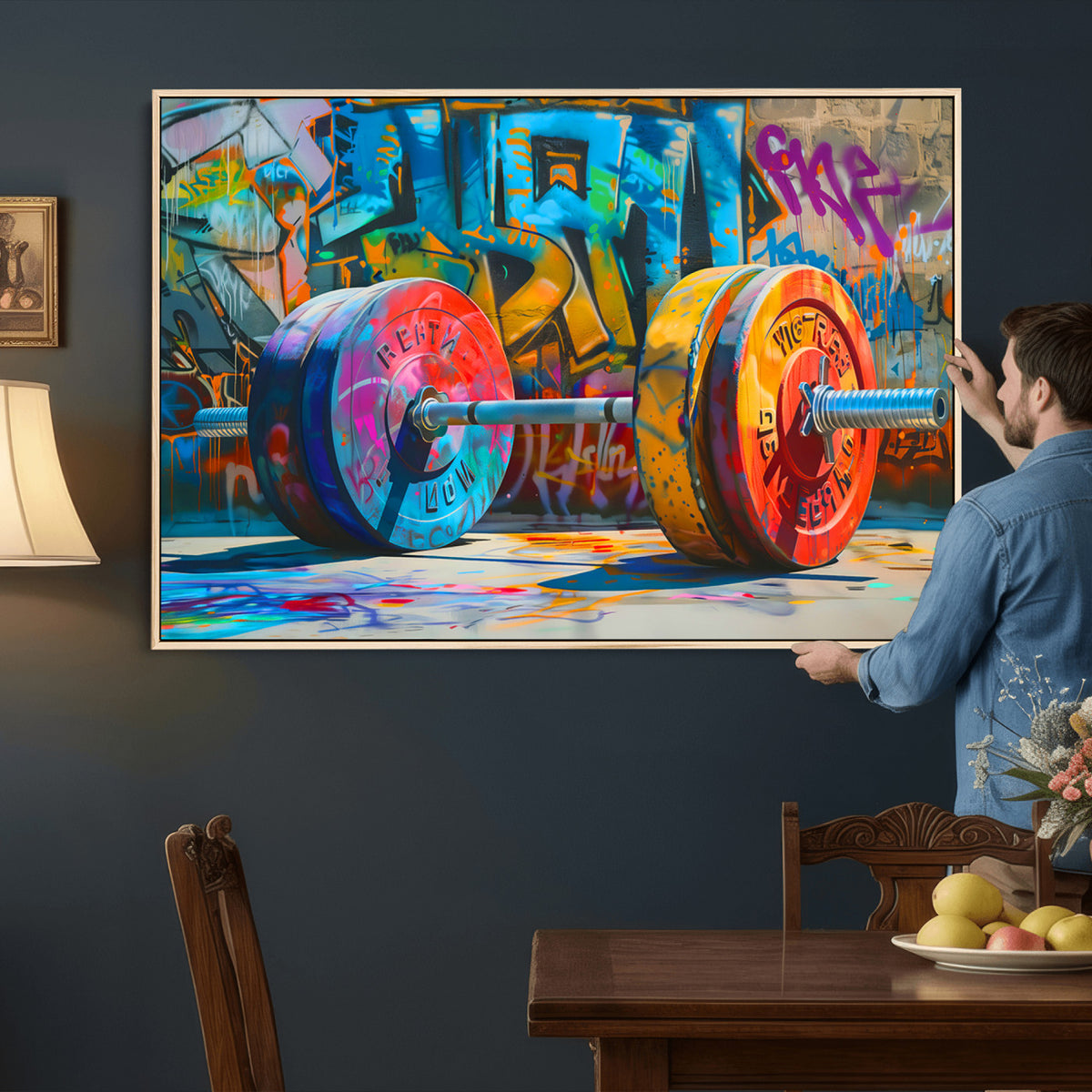 70871-MGV-CV-36X24 - Fitness Gym Barbell Graffiti Wall Art Canvas Print