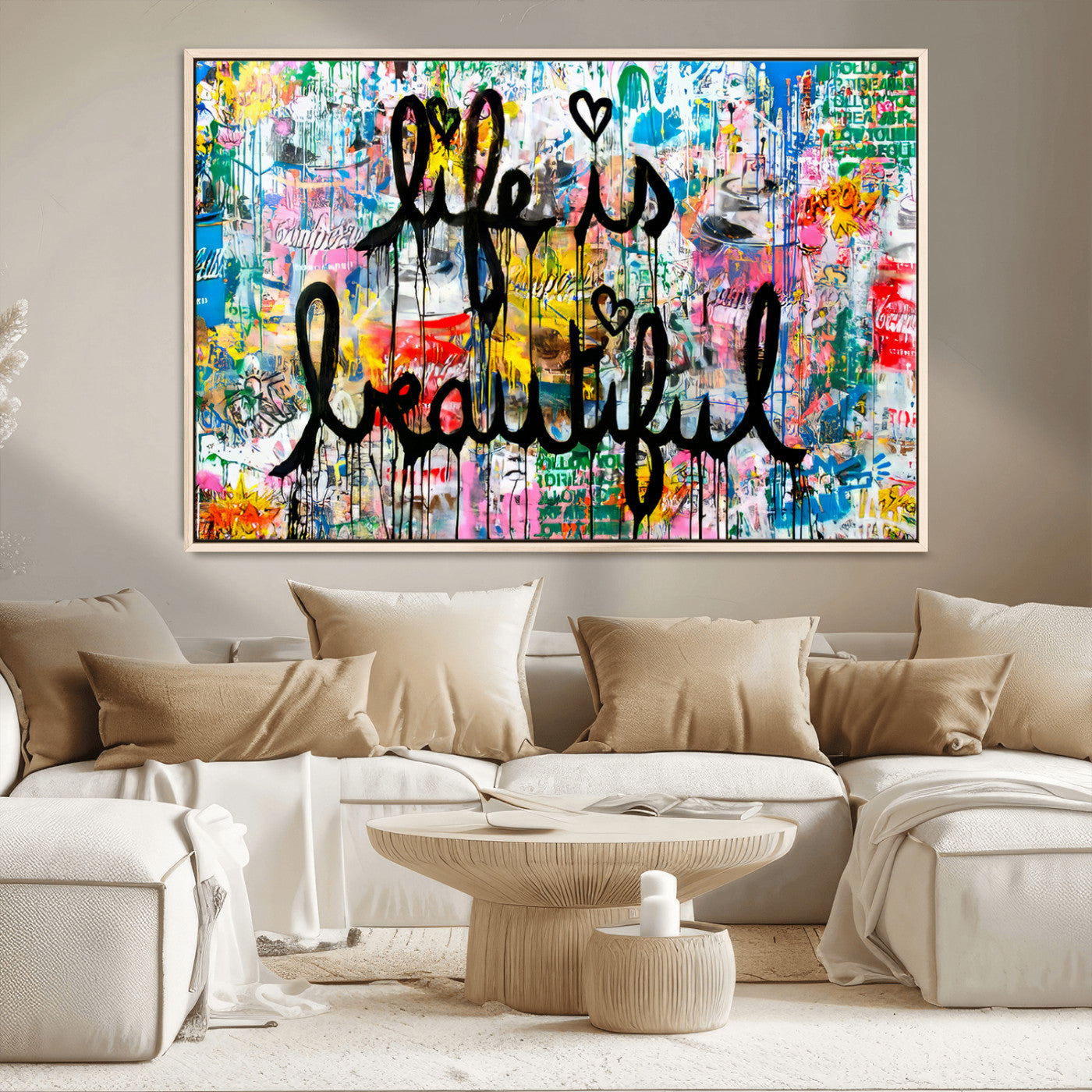 MGV-FC-36X24 - Life Beautiful Wall Art Canvas Print | Graffiti Wall Art Canvas Print