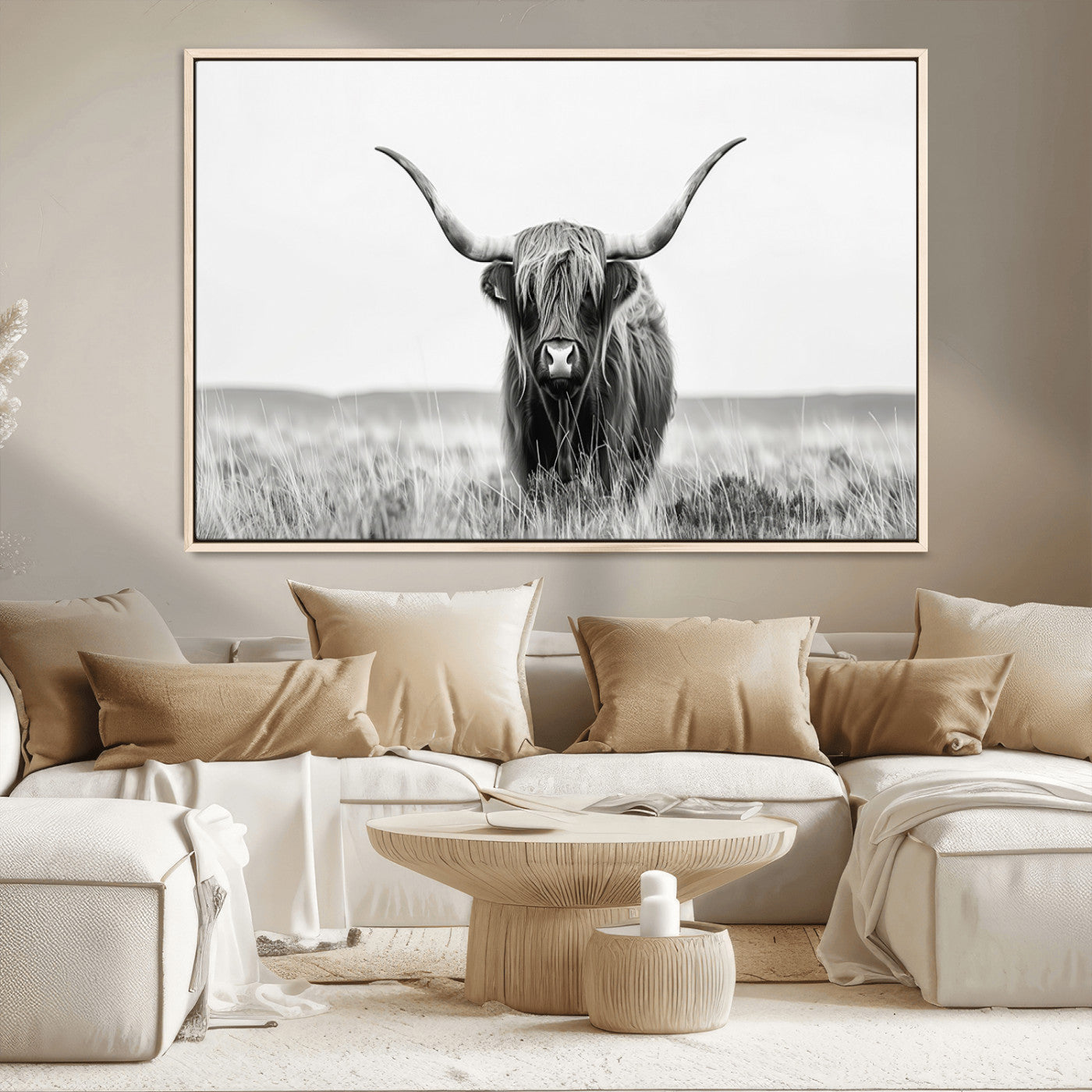 MGV-FC-36X24 - Highland Cow Canvas Wall Art – Majestic Beauty in Black and White
