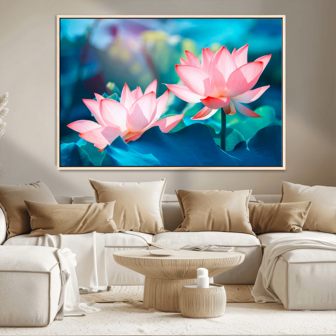 MGV-FC-36X24 - Pink Lotus Flower Canvas Wall Art | Vibrant Floral Wall Decor for Living Room, Office, or Bedroom | Large Botanical Art