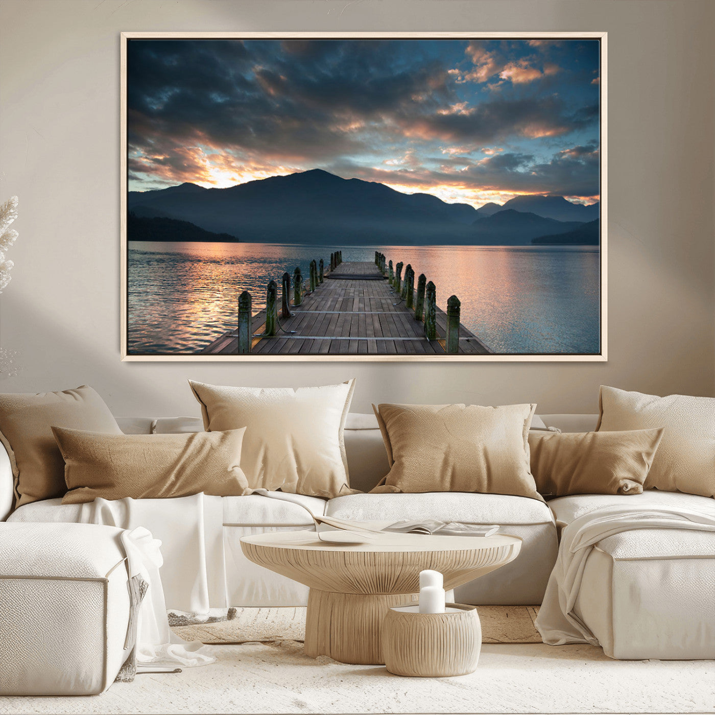 MGV-FC-36X24 - Mountain Lake Wood Pier Canvas Wall Art Nature Lake Print