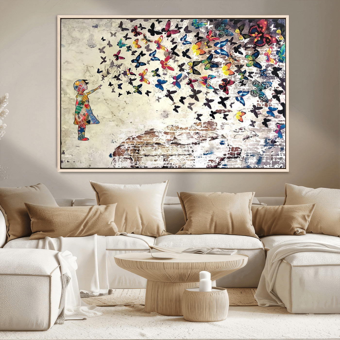 MGV-FC-36X24 - Banksy Wall Art - Banksy Girl Butterfly Graffiti Wall Art Canvas Print - Butterfly Girl and Freedom Flight - Vibrant Street Art Print