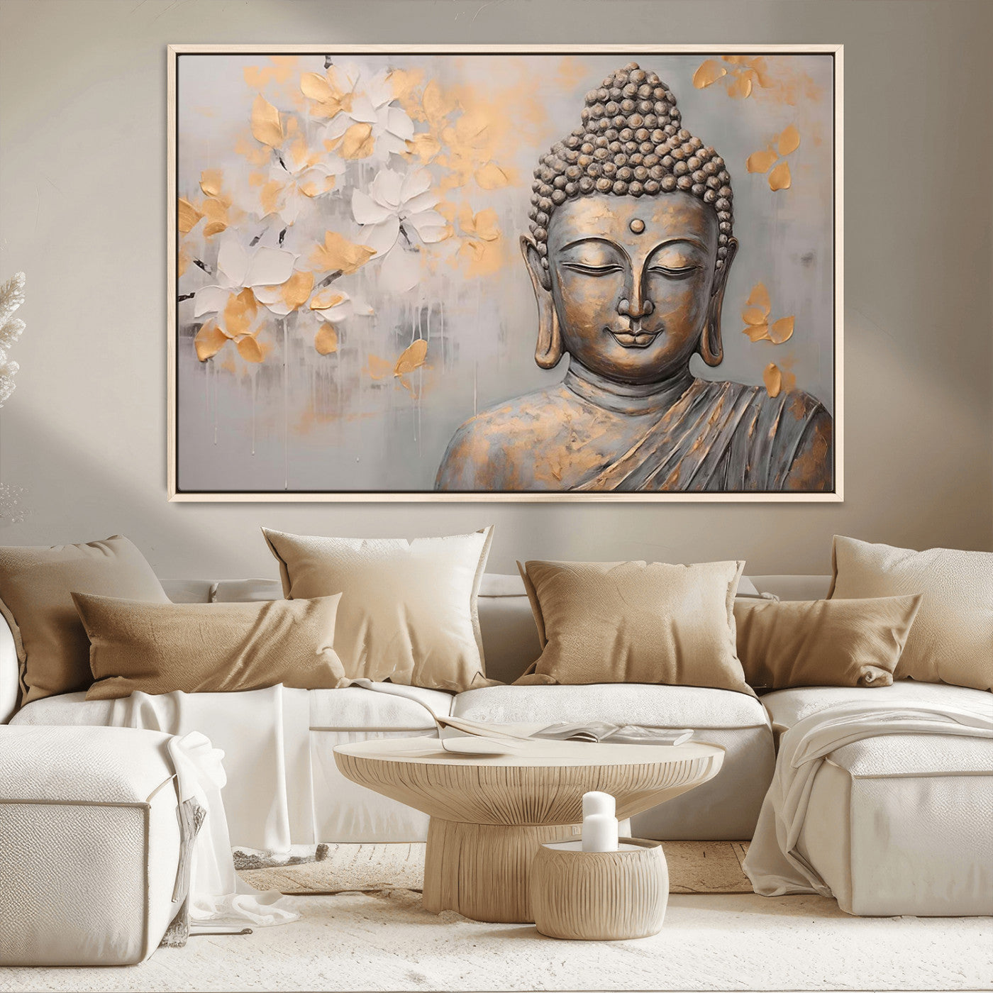 MGV-FC-36X24 - Abstract Buddha Statue Wall Art Canvas Print - Modern Meditation Decor for Living Room, Office, Yoga Studio Decor