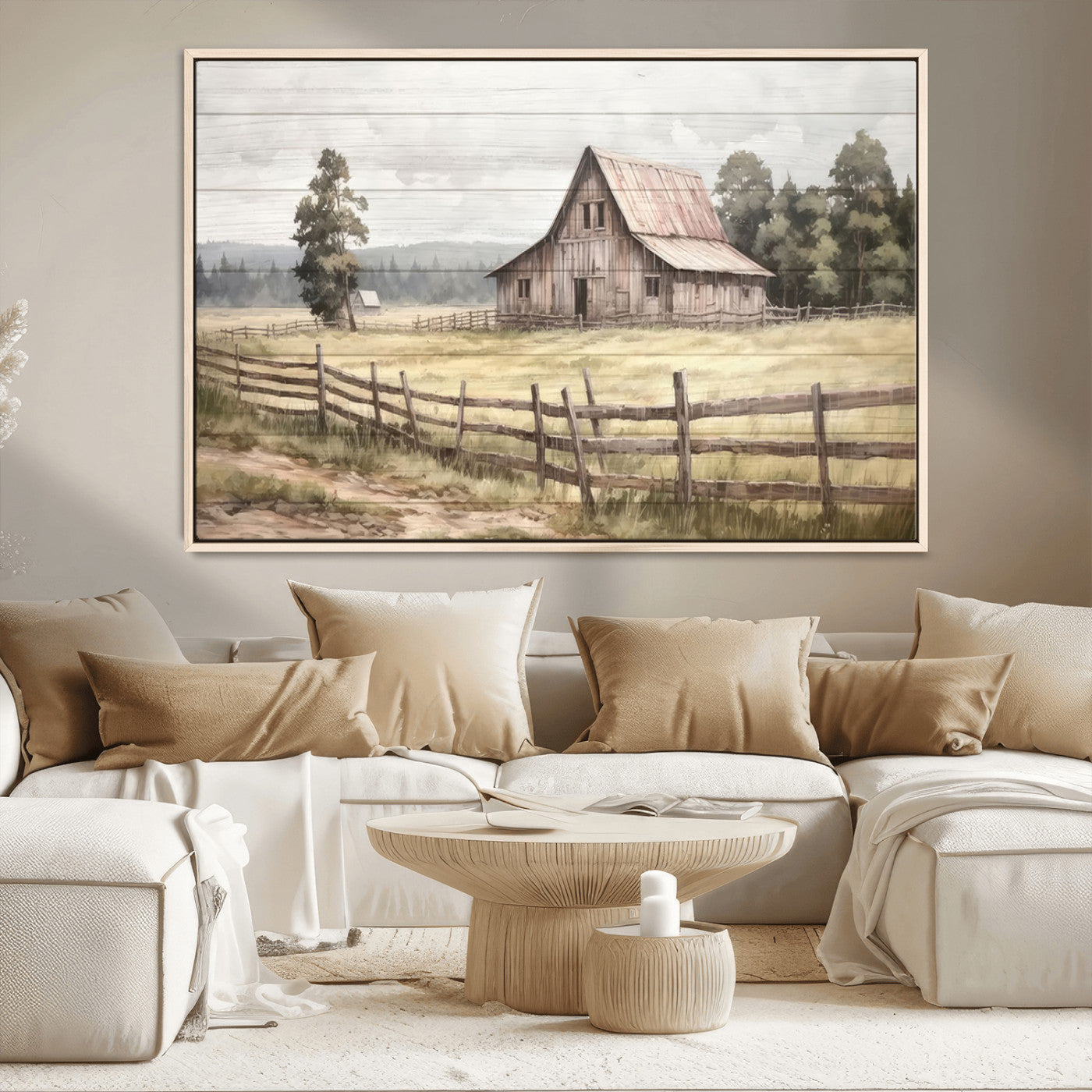 MGV-FC-36X24 - Rustic Farmhouse Barn Wall Art | 3-Panel Framed Gallery Wrap Giclee Canvas Print for Living Room, Farmhouse, or Office | Country Landscape Wall Art