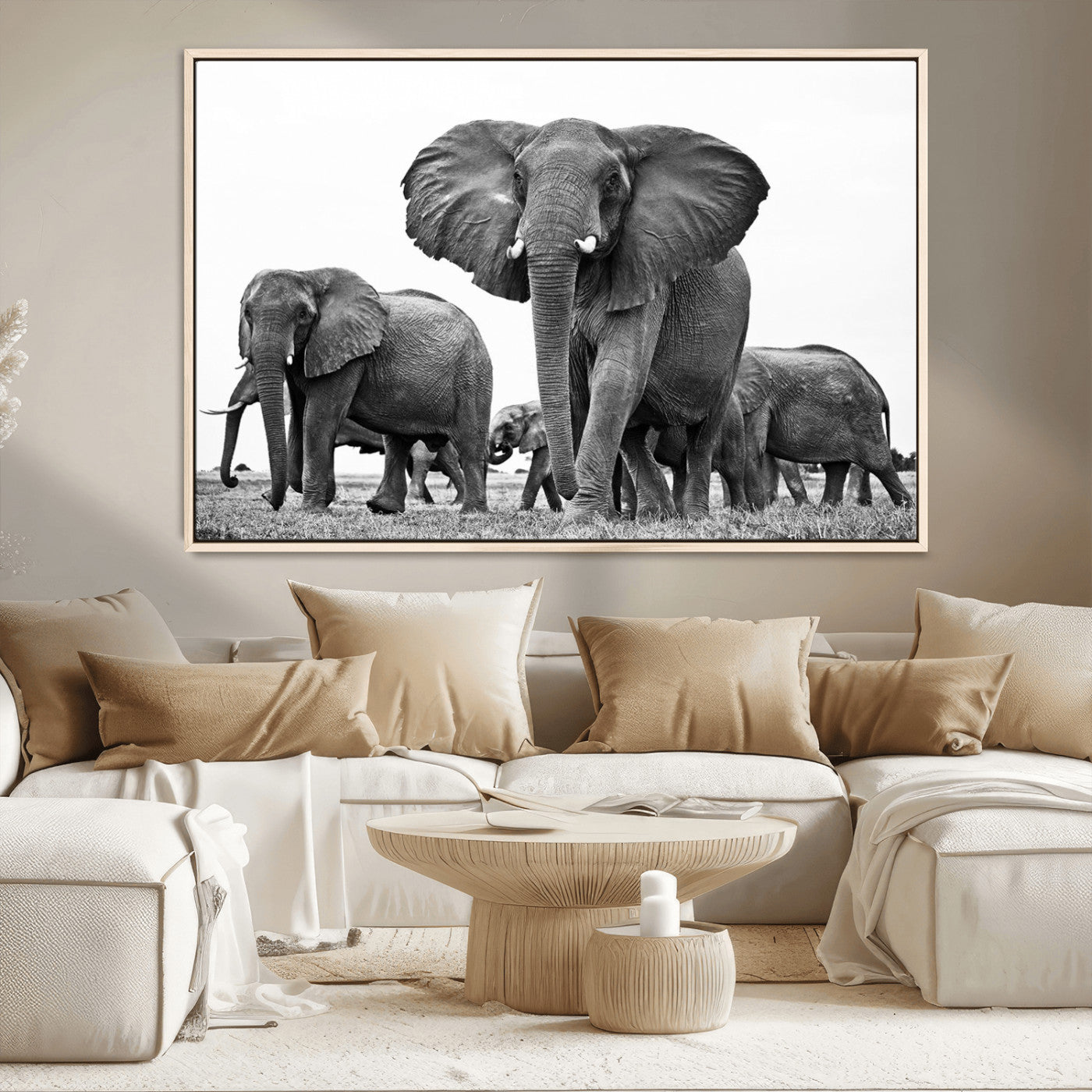 MGV-FC-36X24 - Black White Elephant Family Wall Art Canvas Print