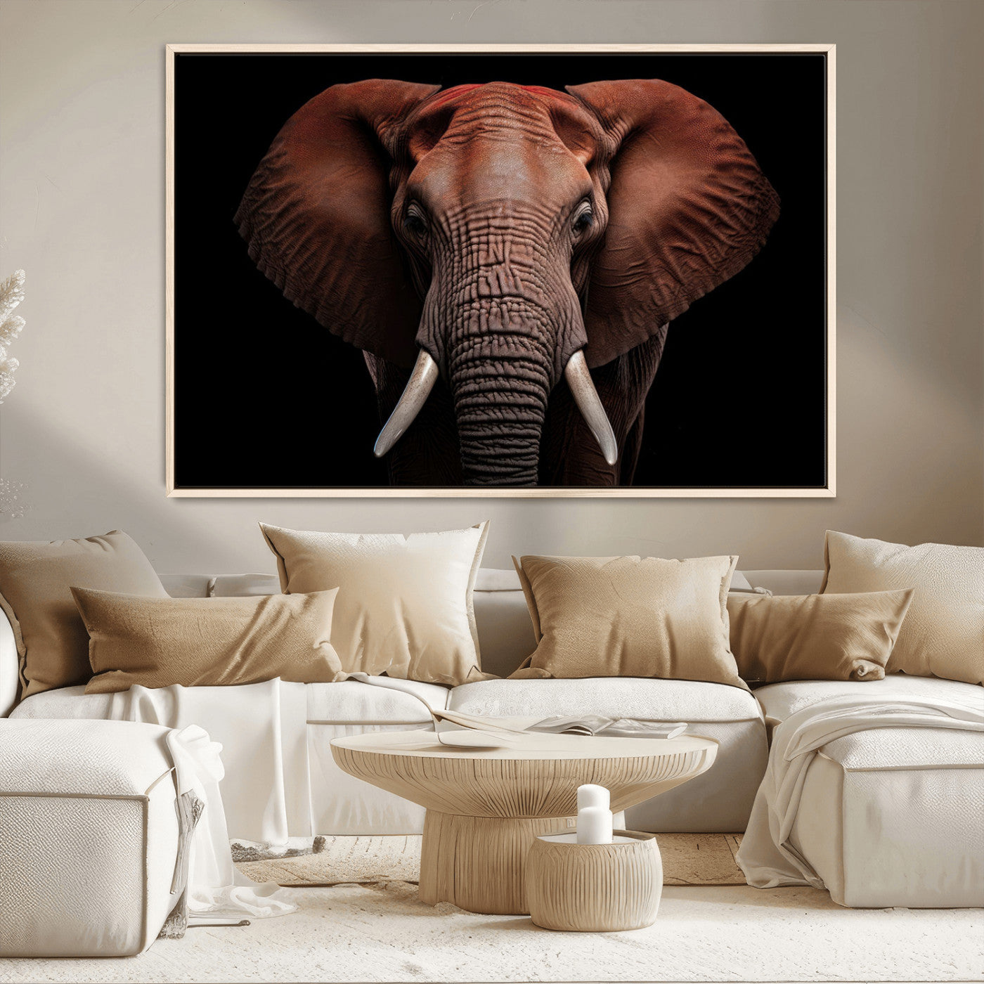 -Wild Elephant Wall Art Canvas Print, Africa Savannah Wild Animal Wall Decor Print