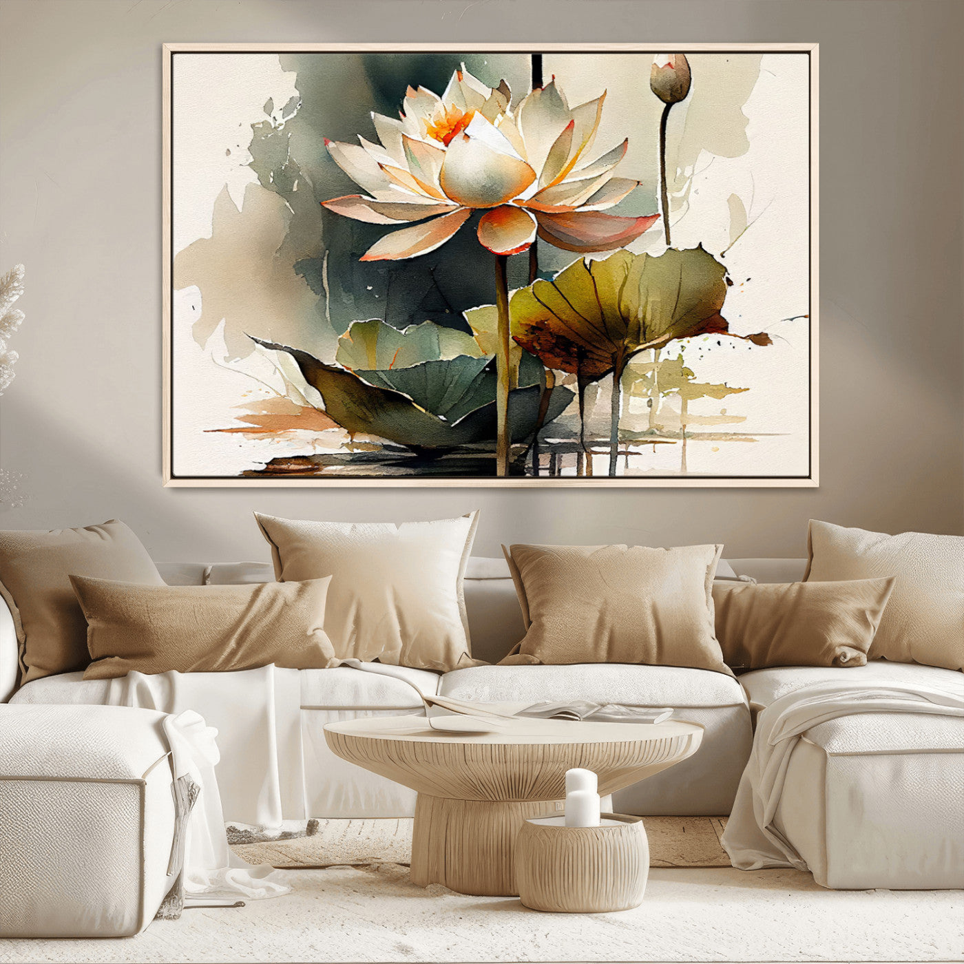 MGV-FC-36X24 - Lotus Flower Watercolor Canvas Print – A Symbol of Serenity and Growth, Captured in Soft Watercolors – Contemporary Wall Art for Tranquil Spaces