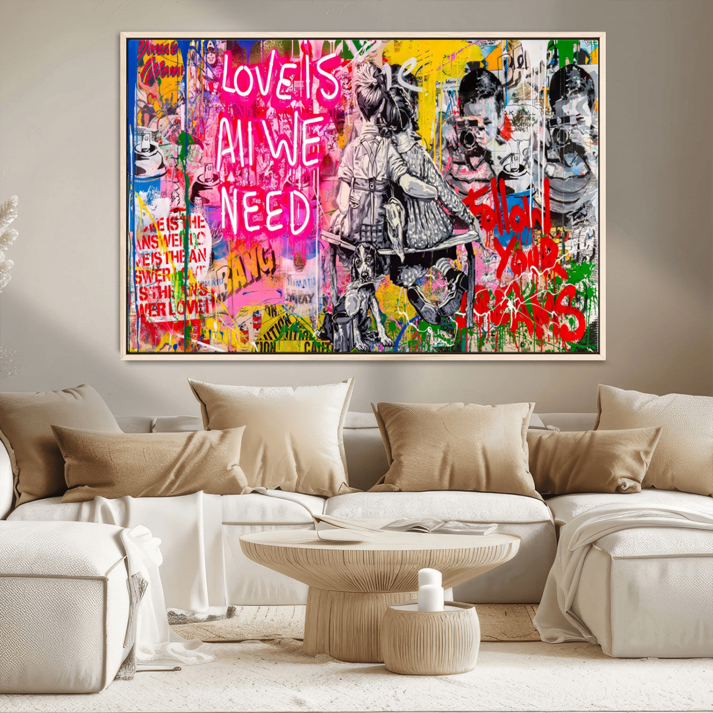 MGV-FC-36X24 - Follow Your Dreams & Love is All We Need Graffiti Street Art Triptych | 3-Panel Colorful Urban Wall Art for Living Room, Office, Loft Graffiti Wall Art Print