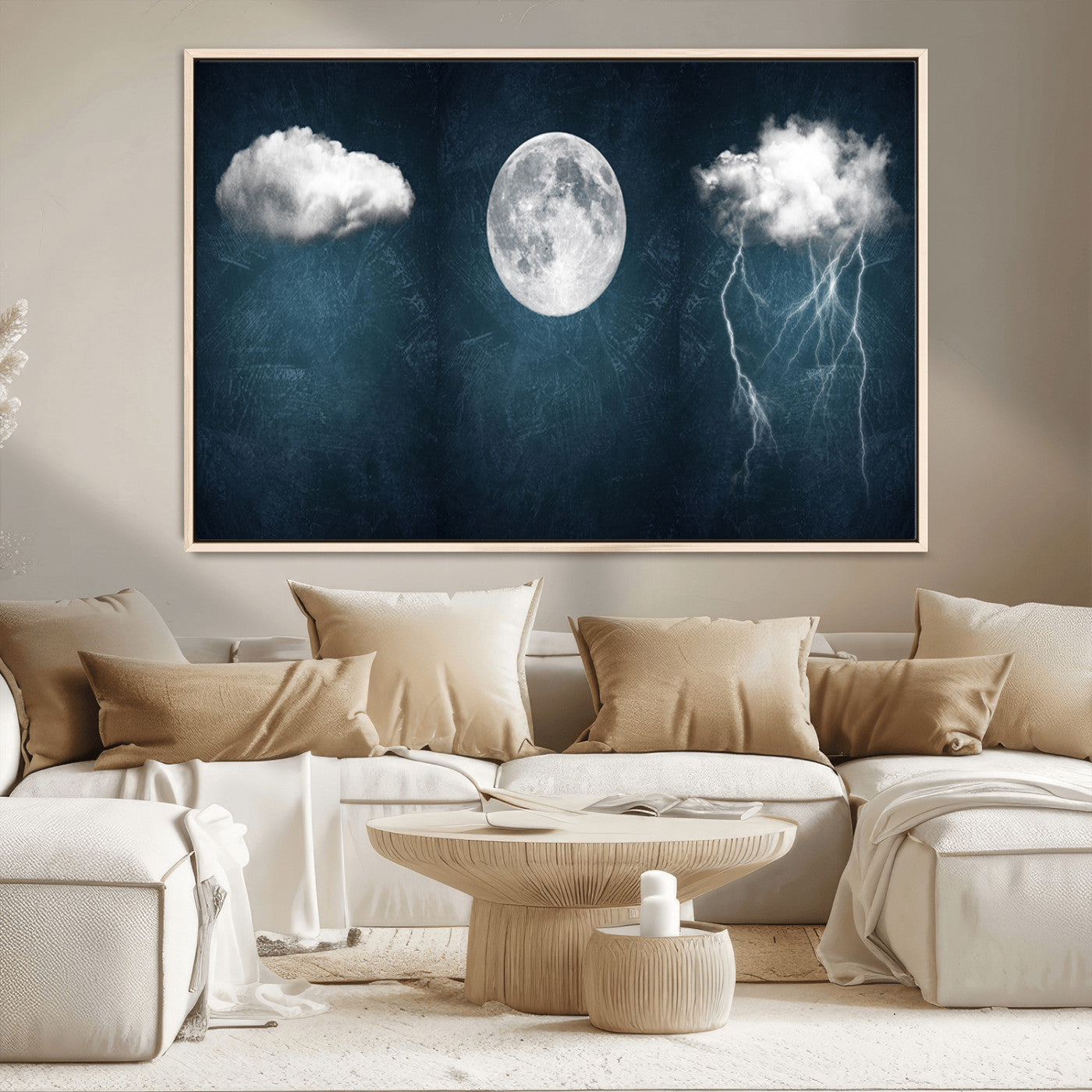 -3 Piece Indigo Cloud Wall Art, Thunderstorm Moon Cloud Artworks