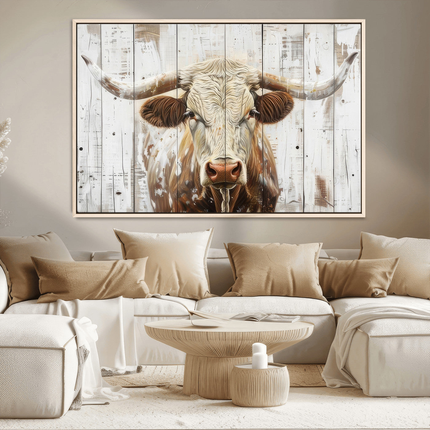-Rustic Longhorn Bull Wall Art Canvas Set – Western-Inspired Farmhouse Décor - Ready to Hang