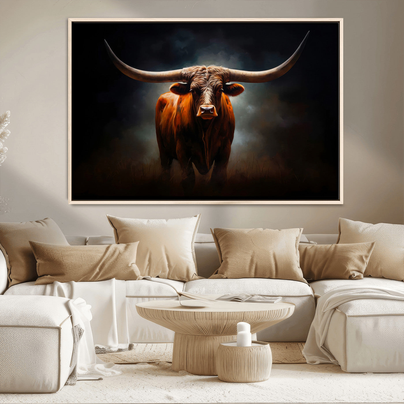 MGV-FC-36X24 - Abstract Texas Longhorn Wall Art Print | 3-Panel Large Texas Longhorn Canvas Print for Living Room, Office  Farmhouse Decor | Framed Longhorn Wall Art