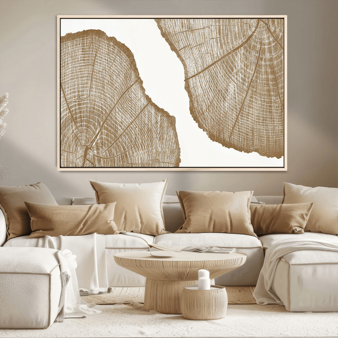 -Rustic Brown Tree Ring Wall Art Canvas Print – Framed and Ready to Hang – Elegant Nature-Inspired