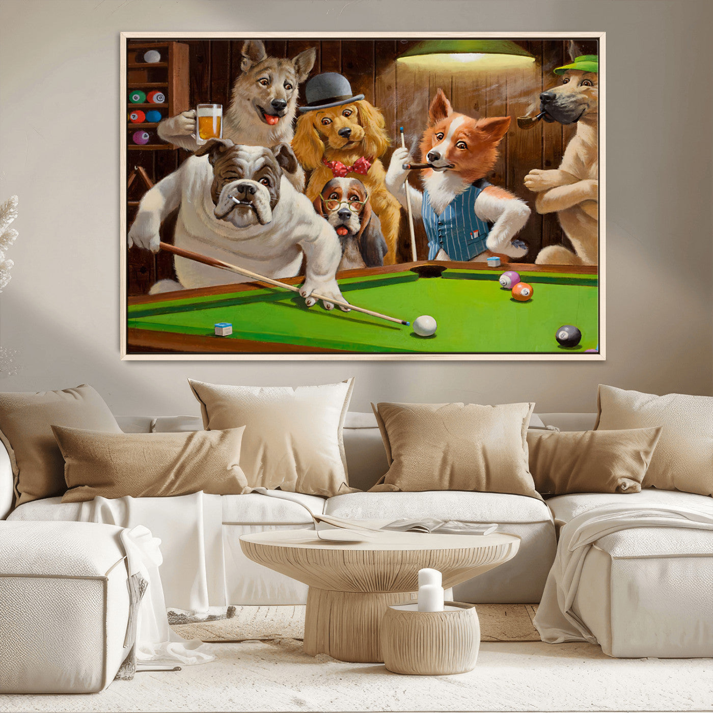 MGV-FC-36X24 - Dogs Playing Pool Canvas Wall Art Funny Gifts Dog Print