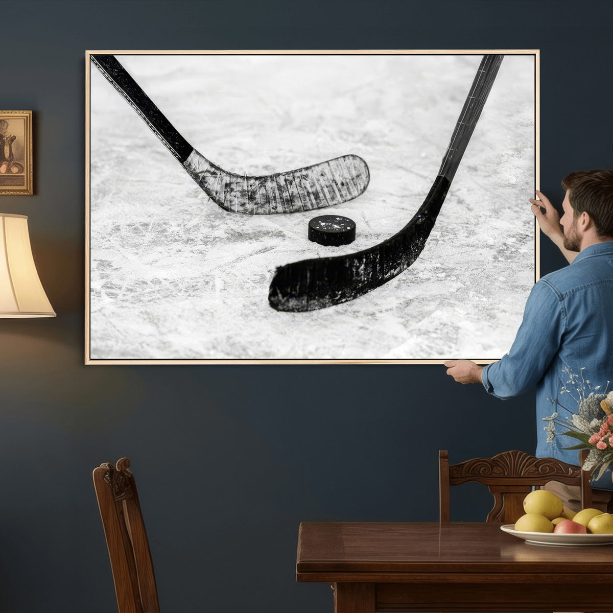 82900-MGV-CV-36X24 - Winter Ice Hockey Sport Canvas Wall Art Print, Hockey Wall Decor