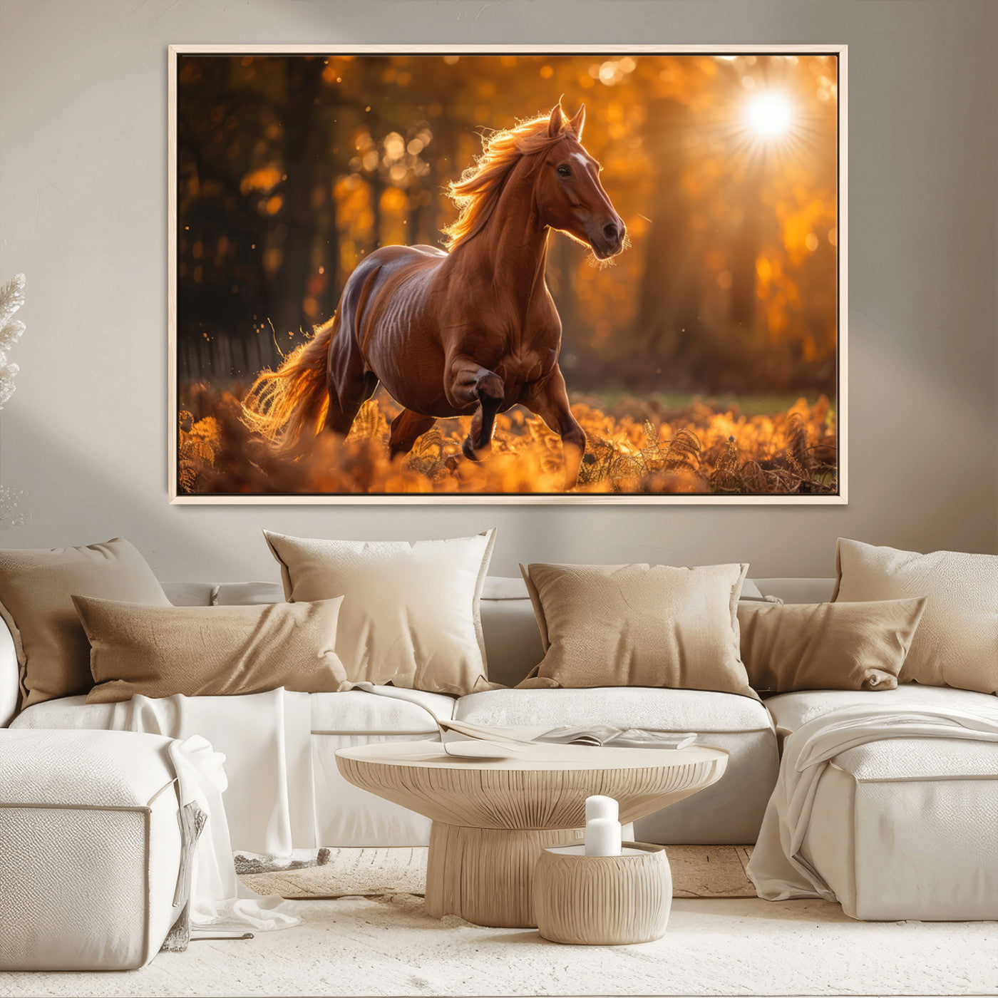 -Running Horse Sunset Forest Wall Art Canvas Print