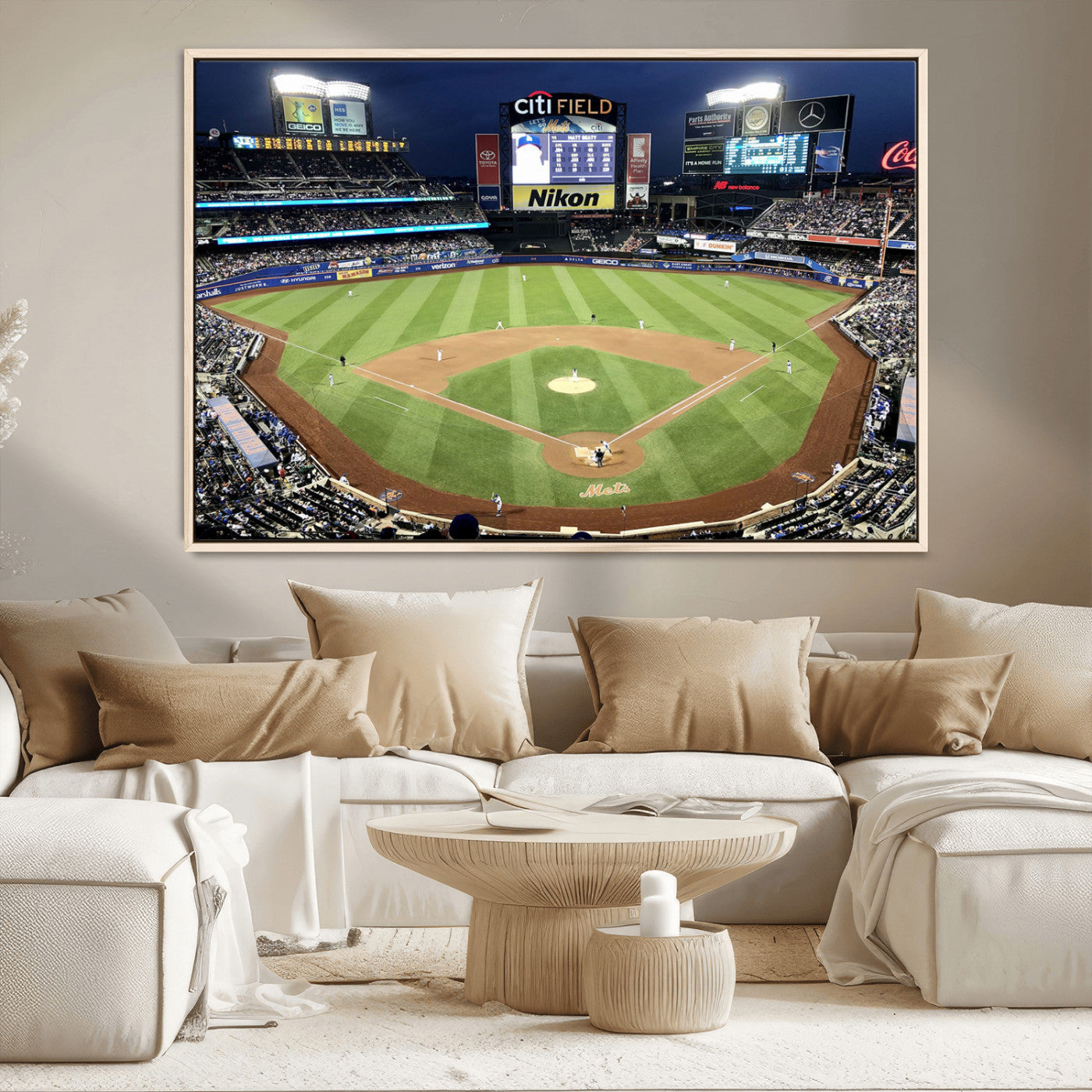 MGV-FC-36X24 - Citi Field Wall Art Print | 3-Panel New York Mets Baseball Stadium Canvas Print | Framed Sports Decor for Living Room, Man Cave, or Office Decor