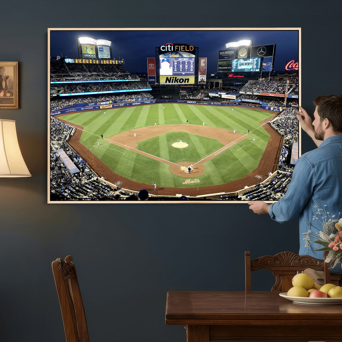87666-MGV-CV-36X24 - Citi Field Wall Art Print | 3-Panel New York Mets Baseball Stadium Canvas Print | Framed Sports