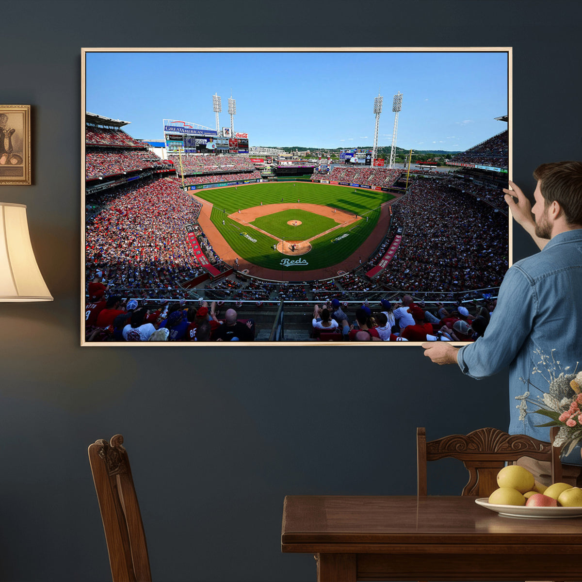 90998-MGV-CV-36X24 - Cincinnati Reds Baseball Canvas Print | Great American Ball Park Stadium Wall Art