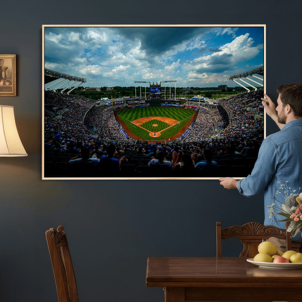 37127-MGV-CV-36X24 - 3-Panel Kauffman Stadium Wall Art Print | Large Kansas City Royals Baseball Canvas